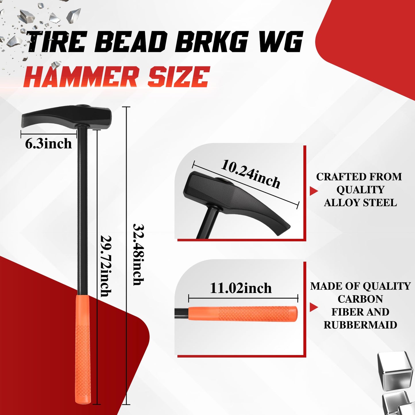 Tire Hammer Bead Breaker & Mount Demount Tool Set for 22.5-24.5 Semi Truck Bus Tires, Manual Tubeless Tire Changing Kit w/ Duck-Billed Wedge, 3-Piece Lever, Bead Keeper - Heavy Duty for Car Repair