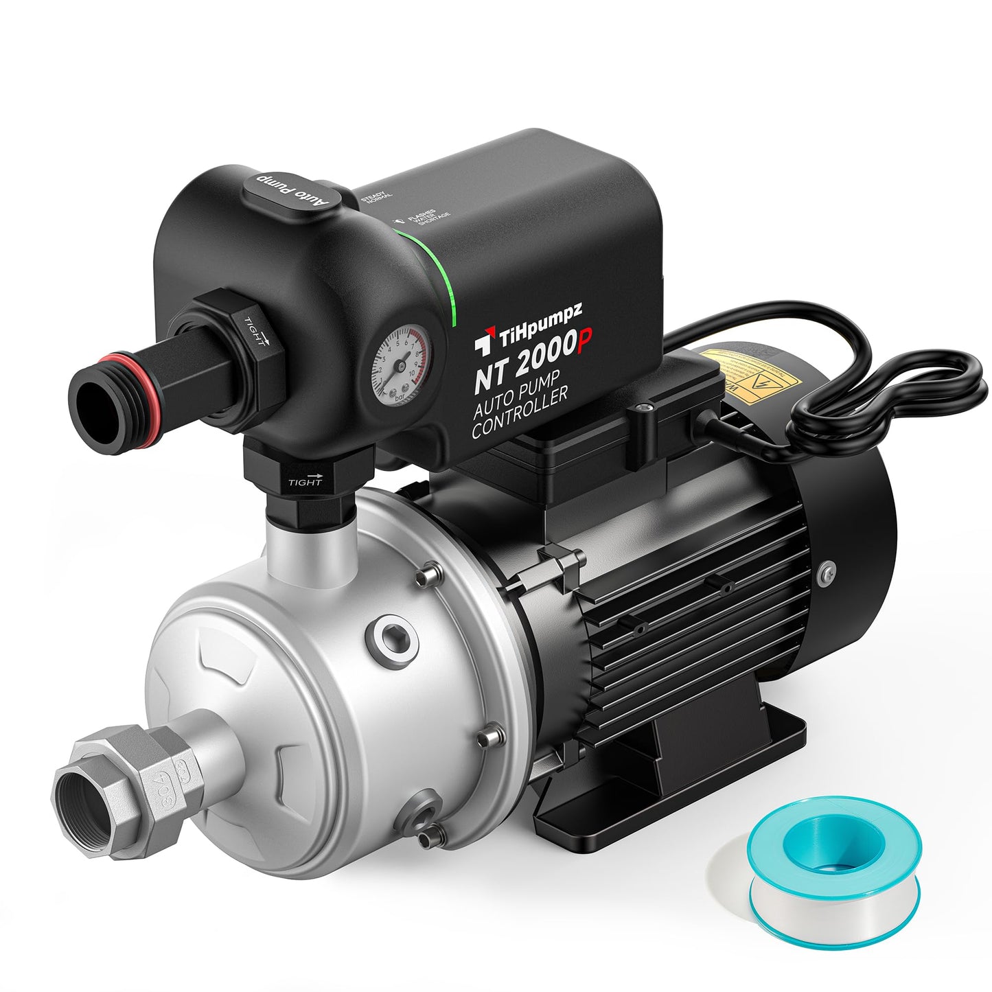 TiHpumpz Auto Water Pressure Booster Pump for Home. 110VAC/60HZ, 2/3HP, 1HP, 1.5HP for Whole House, Underground or Surface Water Sources (CHB2-3)