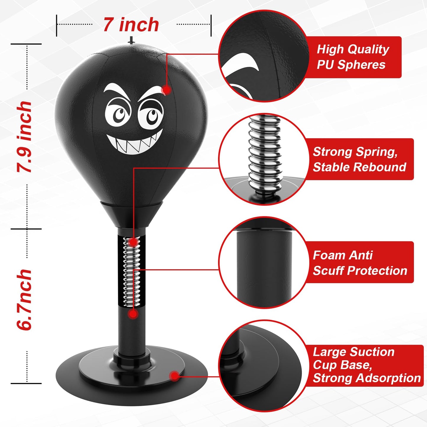 Desktop Punching Bag with Suction Cup - Punch Away Stress, Heavy Duty Office Desk Stress Ball for Adults & Kids, Fun Boxing Toy for Coworkers, Friends