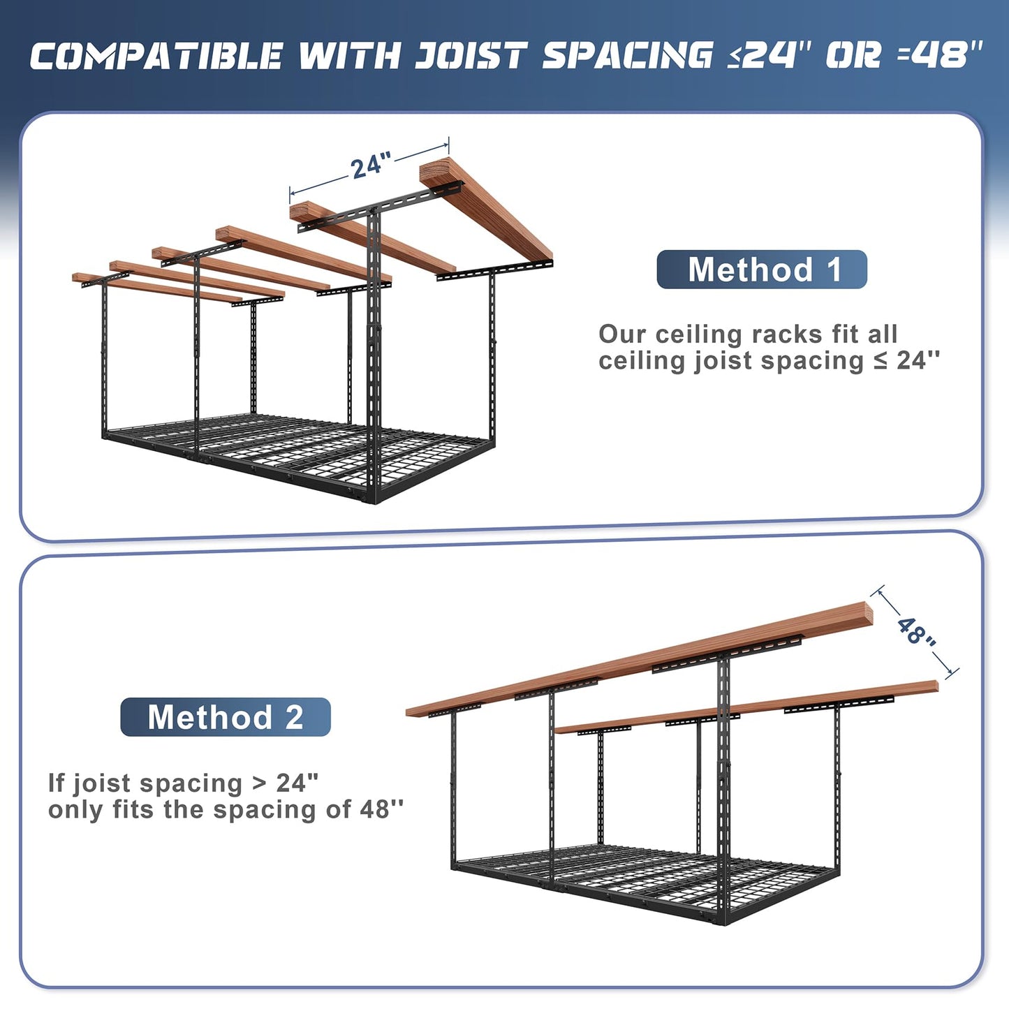 Jusgym 4X6FT Overhead Garage Storage Rack, 26"-40" Height Adjustable Garage Ceiling Storage Racks, Heavy Duty Metal Overhead Storage Organizer System, 450LBS Weight Capacity