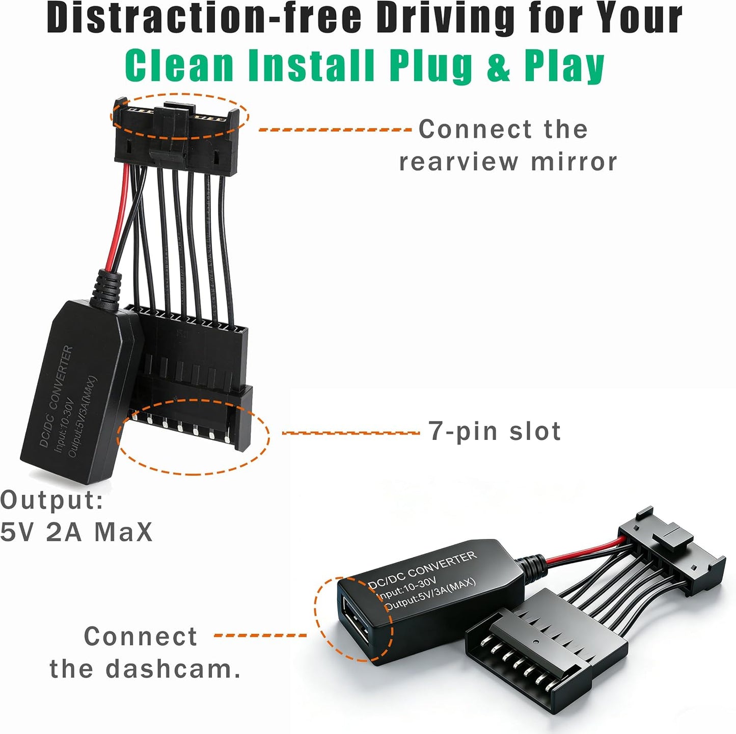 Rkakneecs (7-pin Dashcam Power Adapter Type B), Compatible with Select Nissan, Mitsubishi, Toyota, & More. Connects