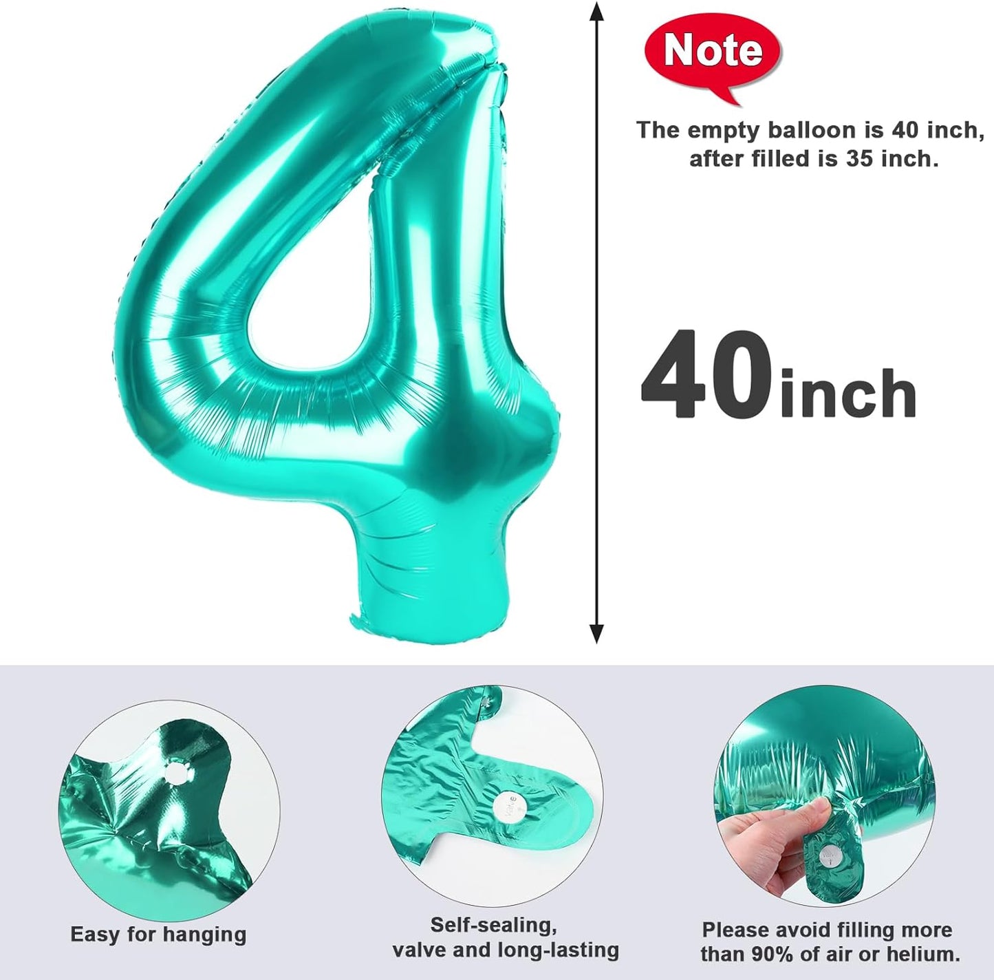 Skiennix 40-Inch Large Number Balloon - Blue-Green 4 for Birthday Parties & Celebrations