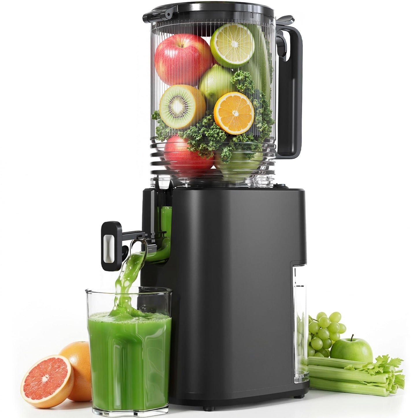 Cold Press Juicer, 5.5inch Wide Feed Chute Slow Juicer Machine, Masticating Juicer for Whole Vegetables & Fruits, Black