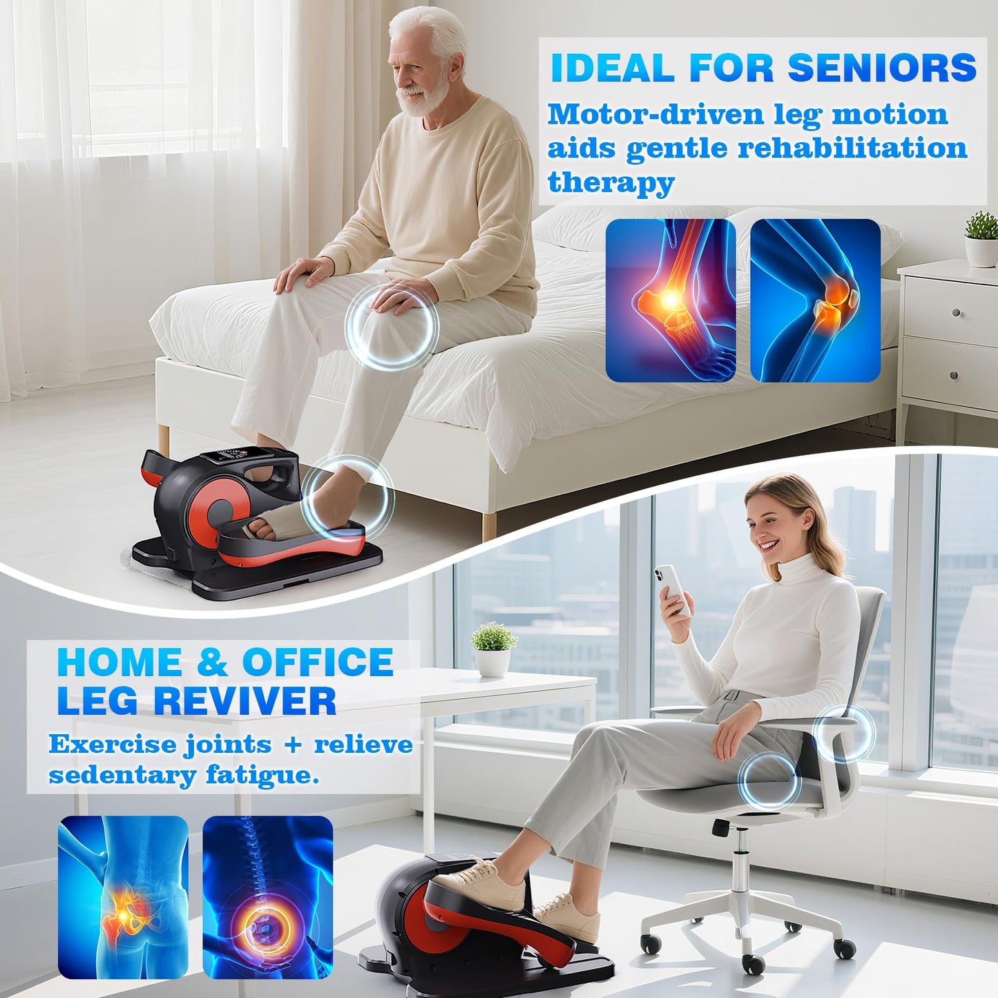 Under Desk Elliptical Machine, Electric Under-Desk Elliptical for Seniors - Mini Elliptical Exercise Equipment for Home with 12-Speed Touch Screen, Remote Control & Reversible Motion