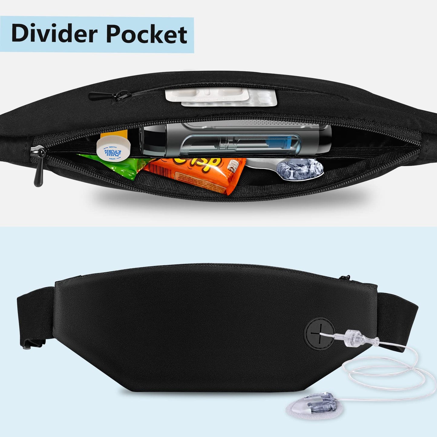 MEDMAX Diabetic Running Belt with Adjustable Waist, Insulin Pump Belt Holder Organizer Waist Pouch, Epipen Medical Fanny Pack Bag (Bag Only) (Black)