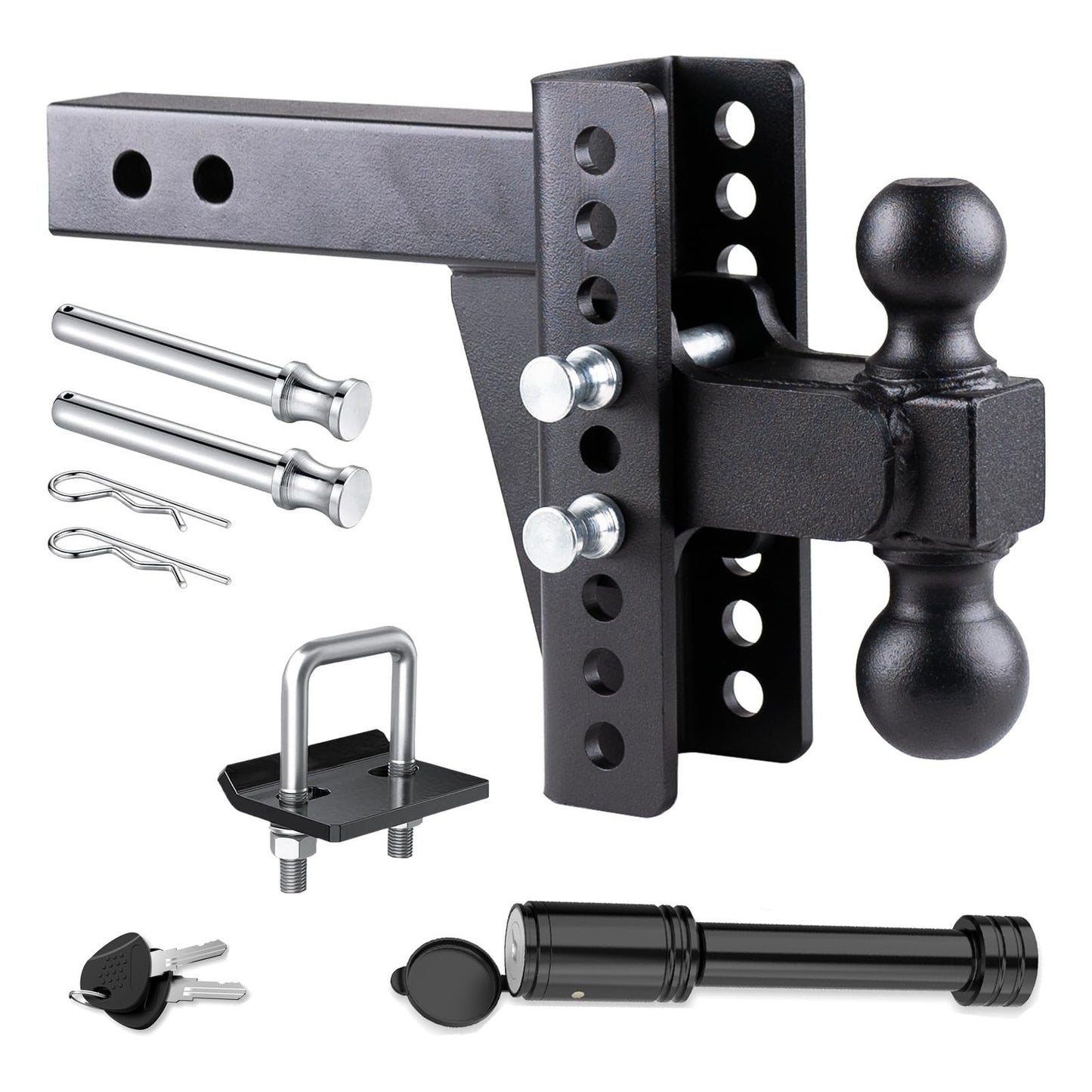 Adjustable Drop Hitch for 2 Inch Receiver, Heavy Duty Towing Hitch with 2" & 2-5/16" Dual Balls, 6" Drop/Rise Ball Mount, 20,000 LBS Max Capacity, Anti Corrosion Powder Coated Finish Matte Black