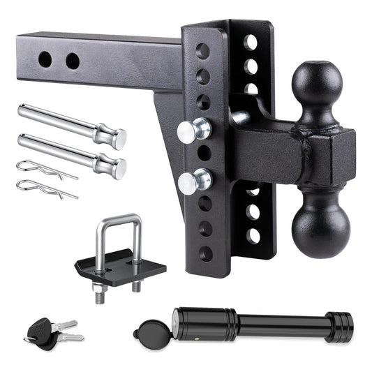 Adjustable Drop Hitch for 2 Inch Receiver, Heavy Duty Towing Hitch with 2" & 2-5/16" Dual Balls, 6" Drop/Rise Ball Mount, 20,000 LBS Max Capacity, Anti Corrosion Powder Coated Finish Matte Black