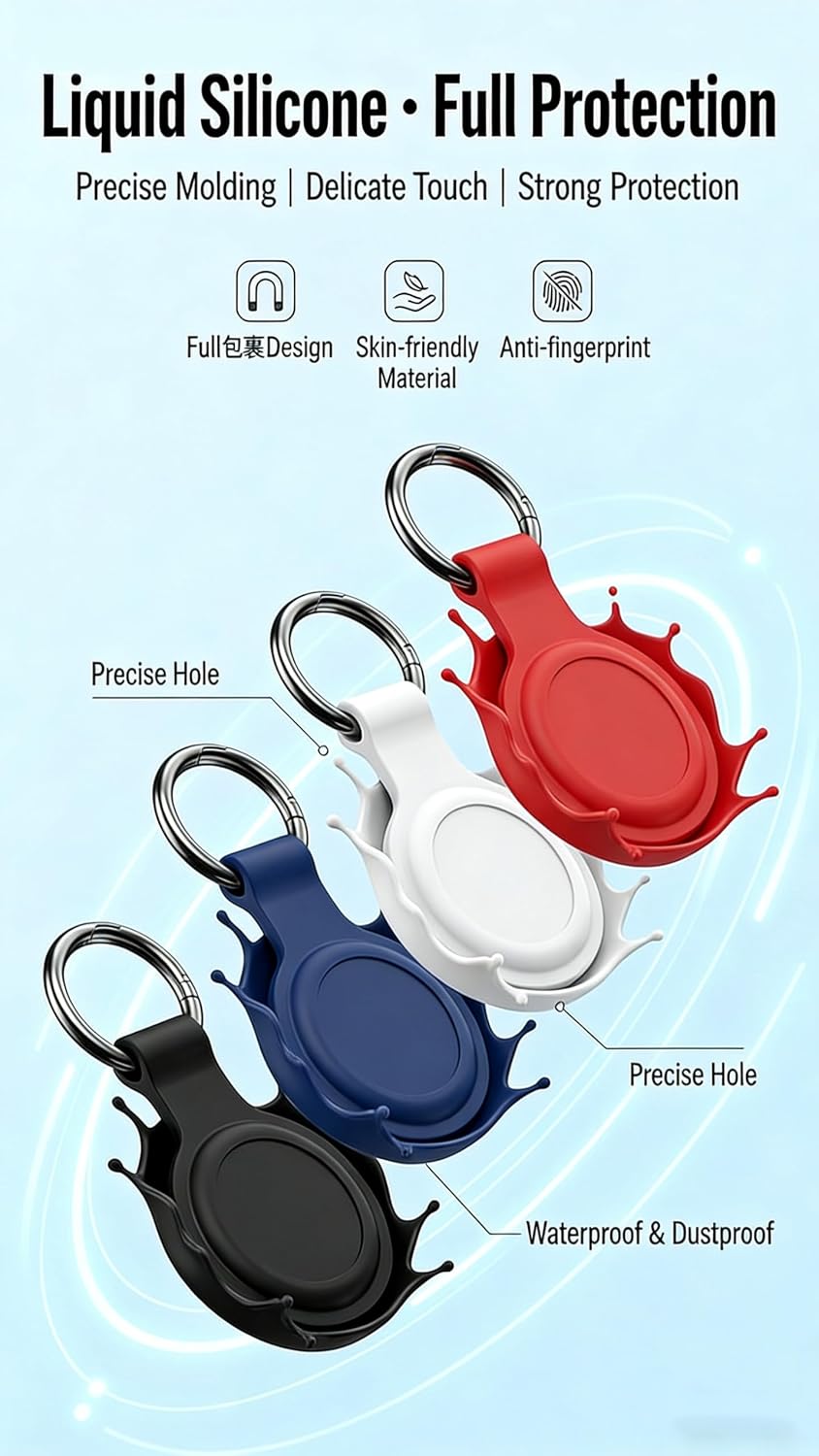 Aslotech [4 Pack Set] Family Case Compatible with AirTag Holder Case Keychain,Silicone for Key Chain Ring Case Cover