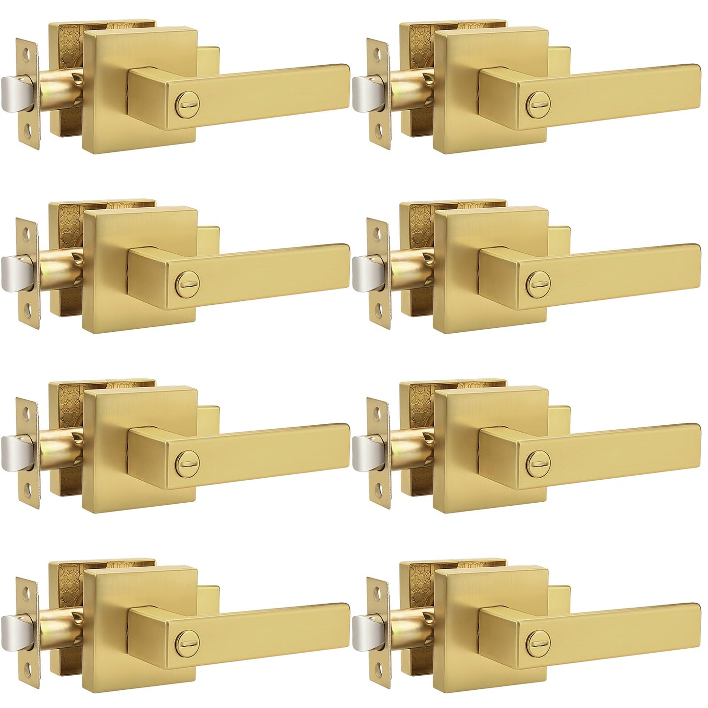 Probrico 8 Pack Privacy Door Handles with Lock, Interior Gold Reversible Levers for Bedroom & Bathroom