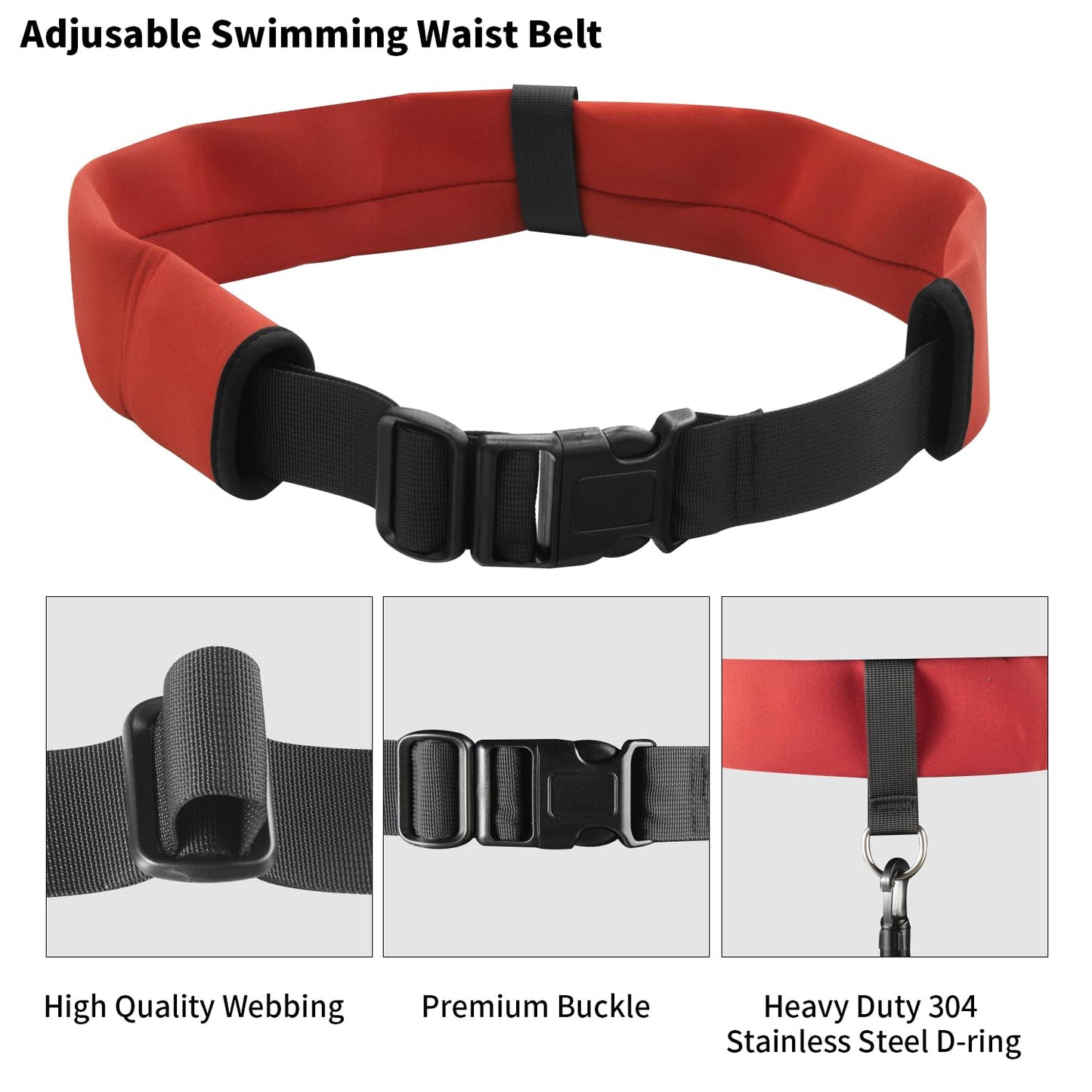 WONEWTH Swim Tether Stationary Swimming,2M Pool Swim Bungee Cords Resistance Band,Swim Trainer Harness Belts for Adults Exercise (Red)