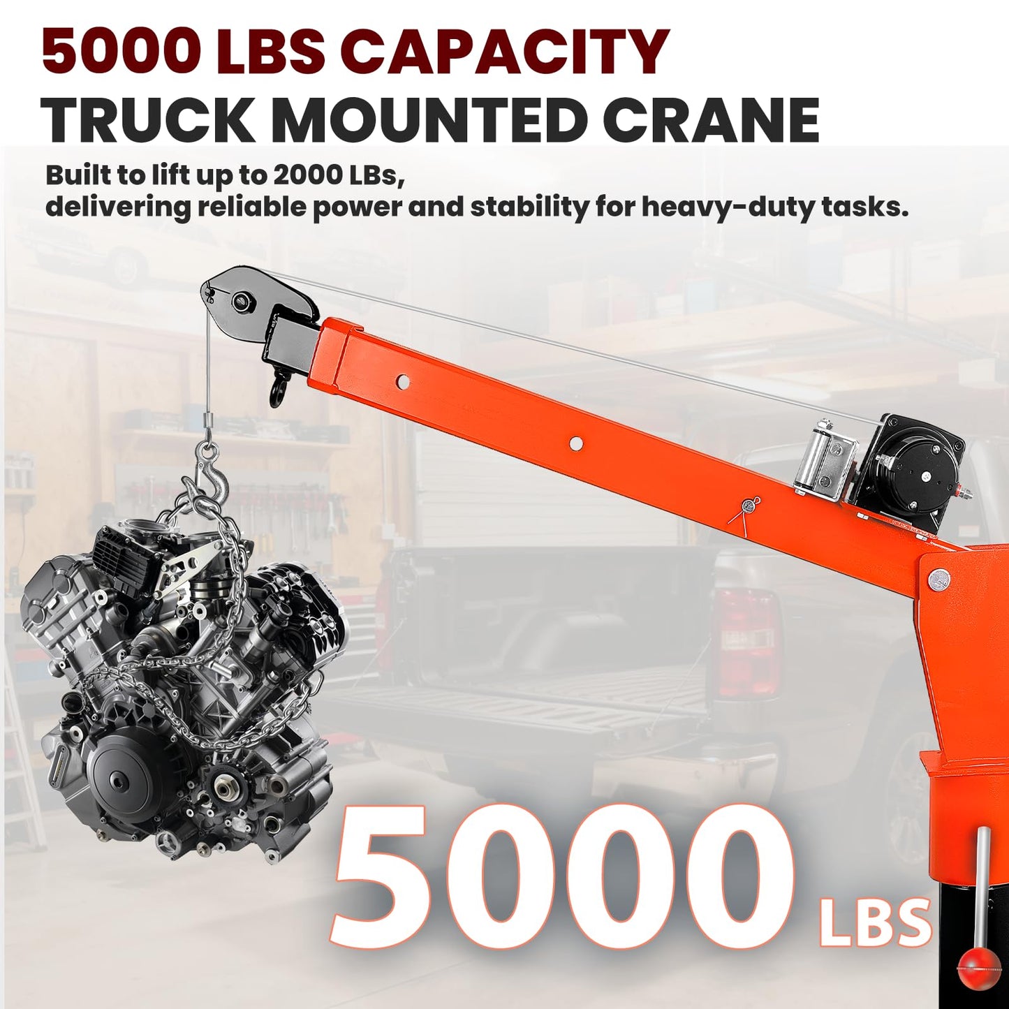 DEFNES 5000LBS Truck Bed Crane, 4000LBS 12V Electric Winch, Painted Alloy Steel Pickup Truck Jib Crane 360° Swivel Lift Electric Hoist, 3 Adjustable Loads & Heights, Truck Crane for Vans(4000LBS V2)