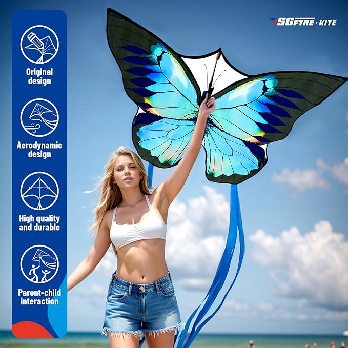 Green Butterfly Kite Premium Quality, Easy to Fly Perfect Outdoor Toy for Kids and Adults,Beach and Park Kite for Family Outdoor Games & Activities(Silverwing Butterfly)