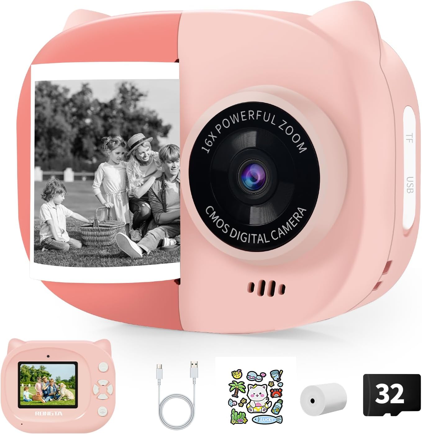 Rongta 1080P 3-12, 3 4 5 6 7 8 9 10 Kids Camera Instant Print, Kids Instant Cameras that Print Photos, Christmas