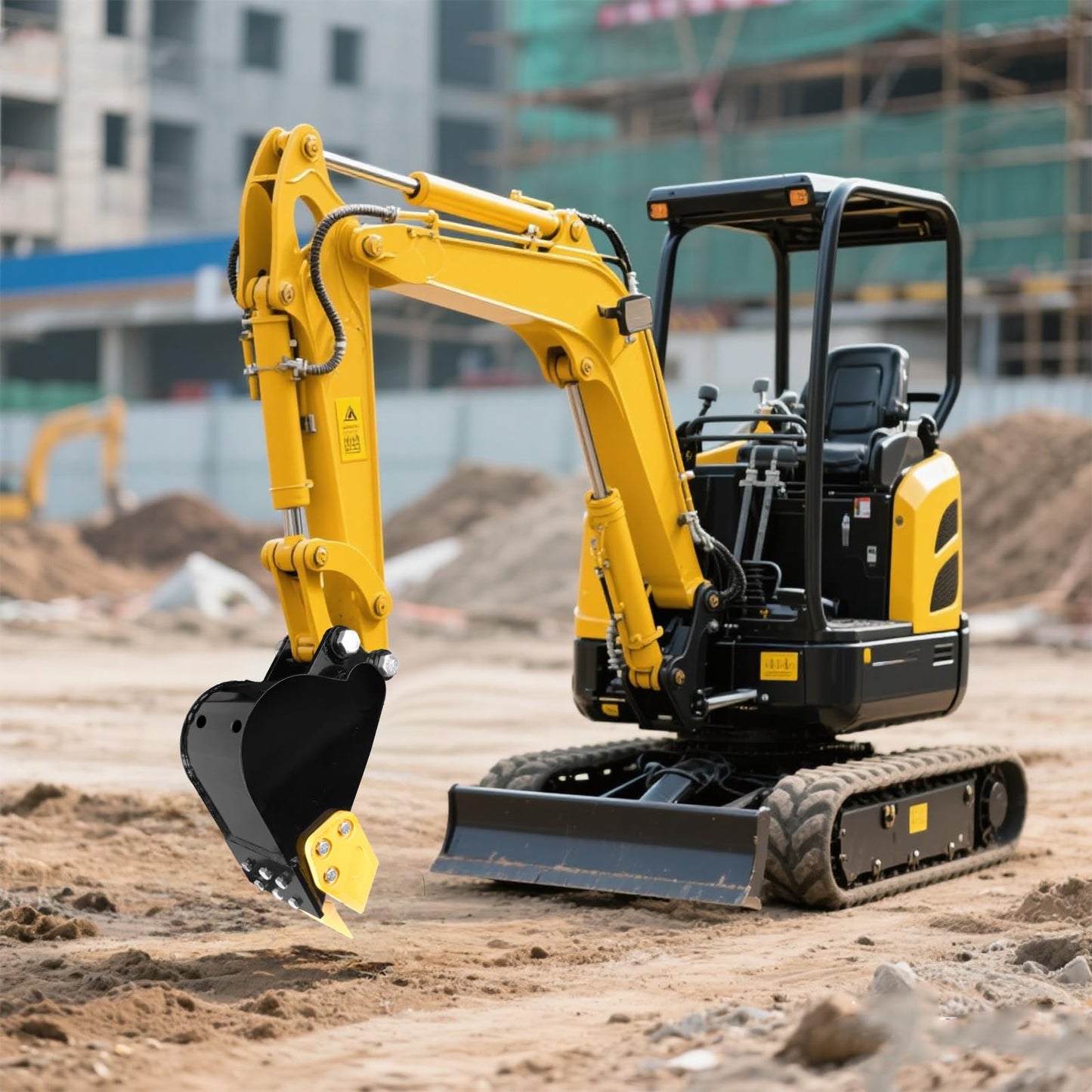 300mm Mini Excavator Bucket, 11.81in Excavator Attachments,300mm Narrow Digging Buckets with Metal Teeth Hole Diameter 0.98in, Center Wheelbase 3.54in, Metal Trenching Digger (300mm Black Yellow)