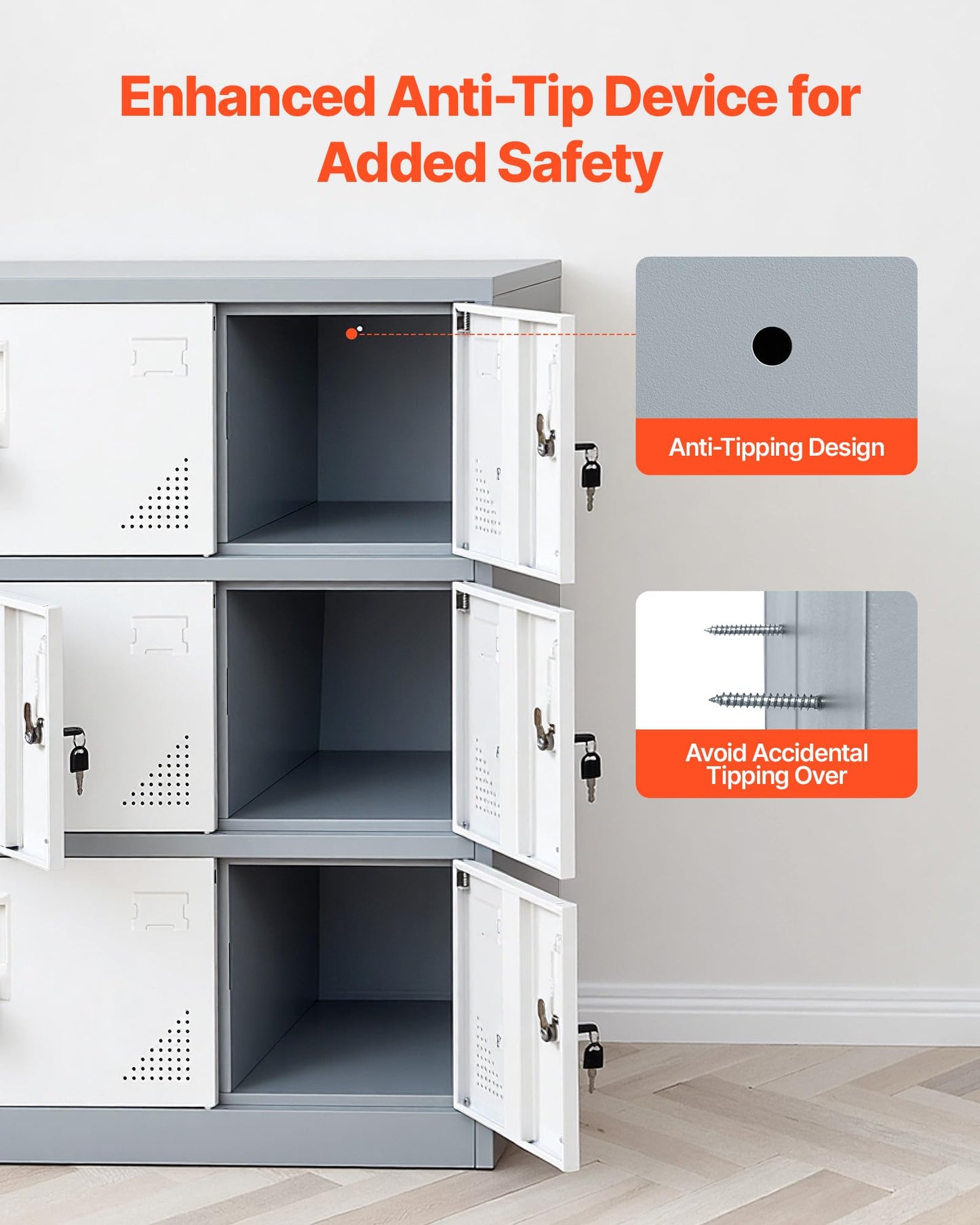 VEVOR 9 Doors Metal Locker for Employees, Steel Locking Storage Cabinet with Card Slot and Ventilation, 2 Keys for Each Door, Employee Lockers for Office, School, Gym, Home, Easy Assembly, Gray