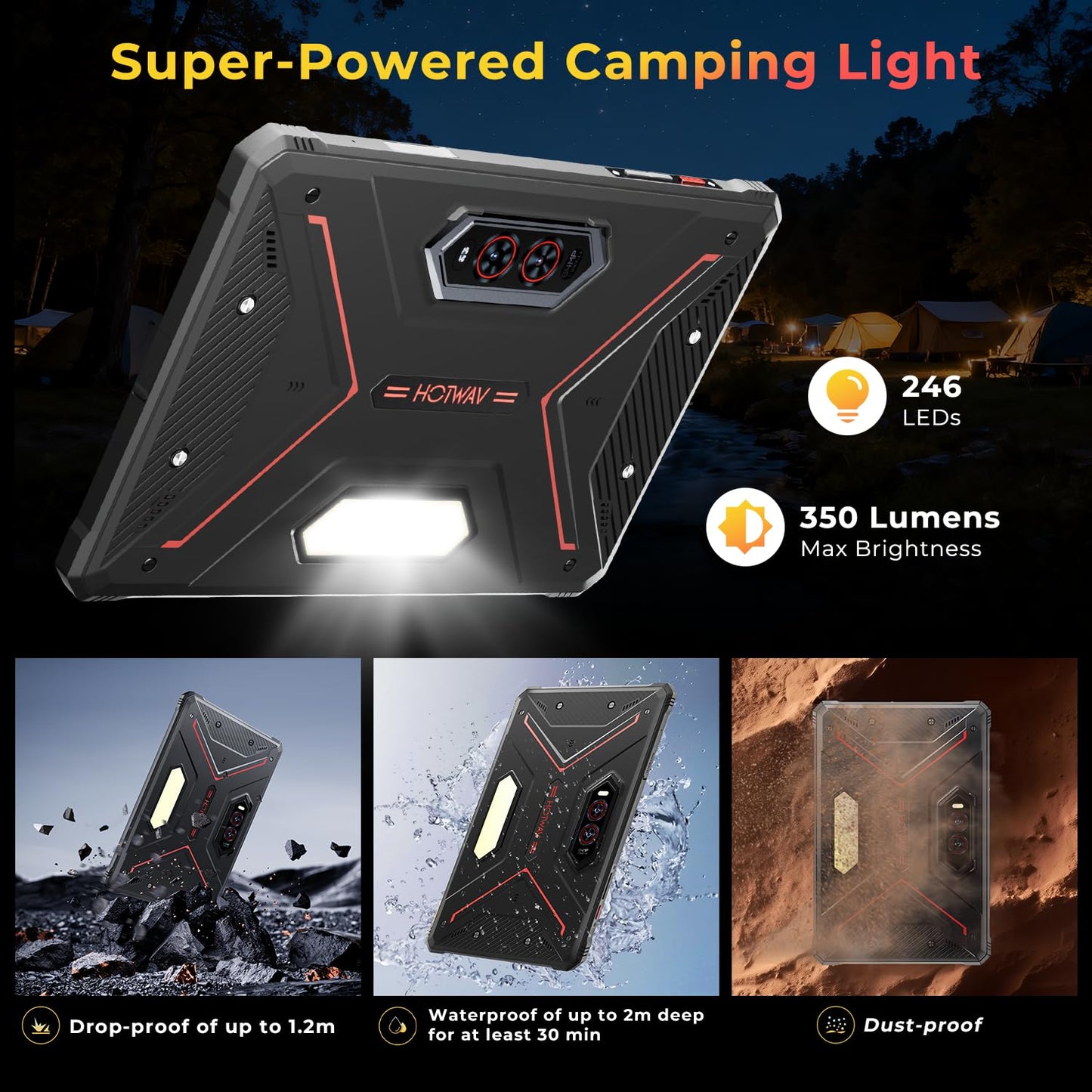 HOTWAV R9 Plus Rugged Tablet 11 inch Android 14 Tablets, 20080mAh Waterproof Tablet, 2K 24GB+512GB/2TB TF Work Tablets, 64MP+16MP Octa-Core IP68&IP69K/4G Dual SIM/5G WiFi/Face ID/GPS/OTG