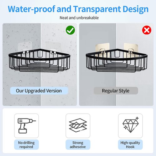 Elegant Shower Caddy - 6 PCS Strong Waterproof Adhesive Hooks & Strips for Bathroom Storage