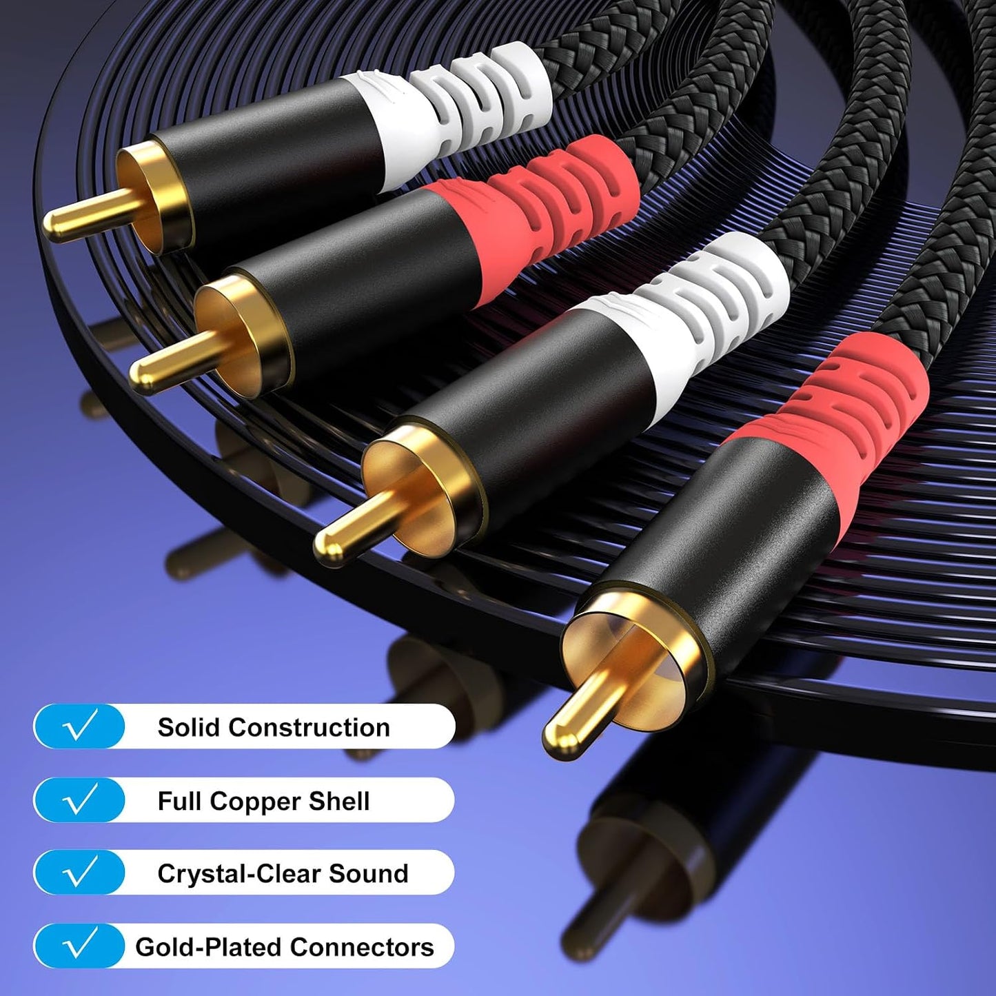 20FT 20 HOSONGIN RCA Audio Cable - Dual Shielded Noise Free Durable Braided Male to Male Long Audio Cord for Home