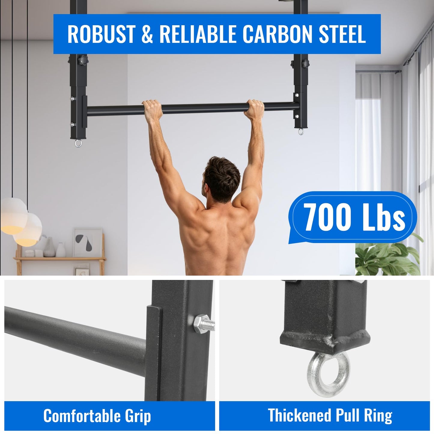 48'' Ceiling Mounted Pull Up Bar, 700 LBS 5-Level Adjustable Heavy Duty Chin Up Bar for Home Gym, Garage, Basement, Ideal for Pull Ups & Body Stretching