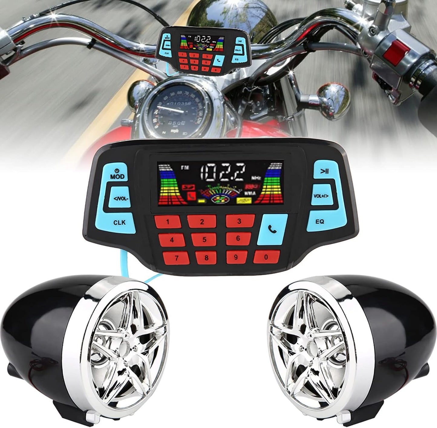 KIMISS MP3 Motorcycle Speakers - Audio Sound System with Amplifier, BT Player, USB & Memory Card Support
