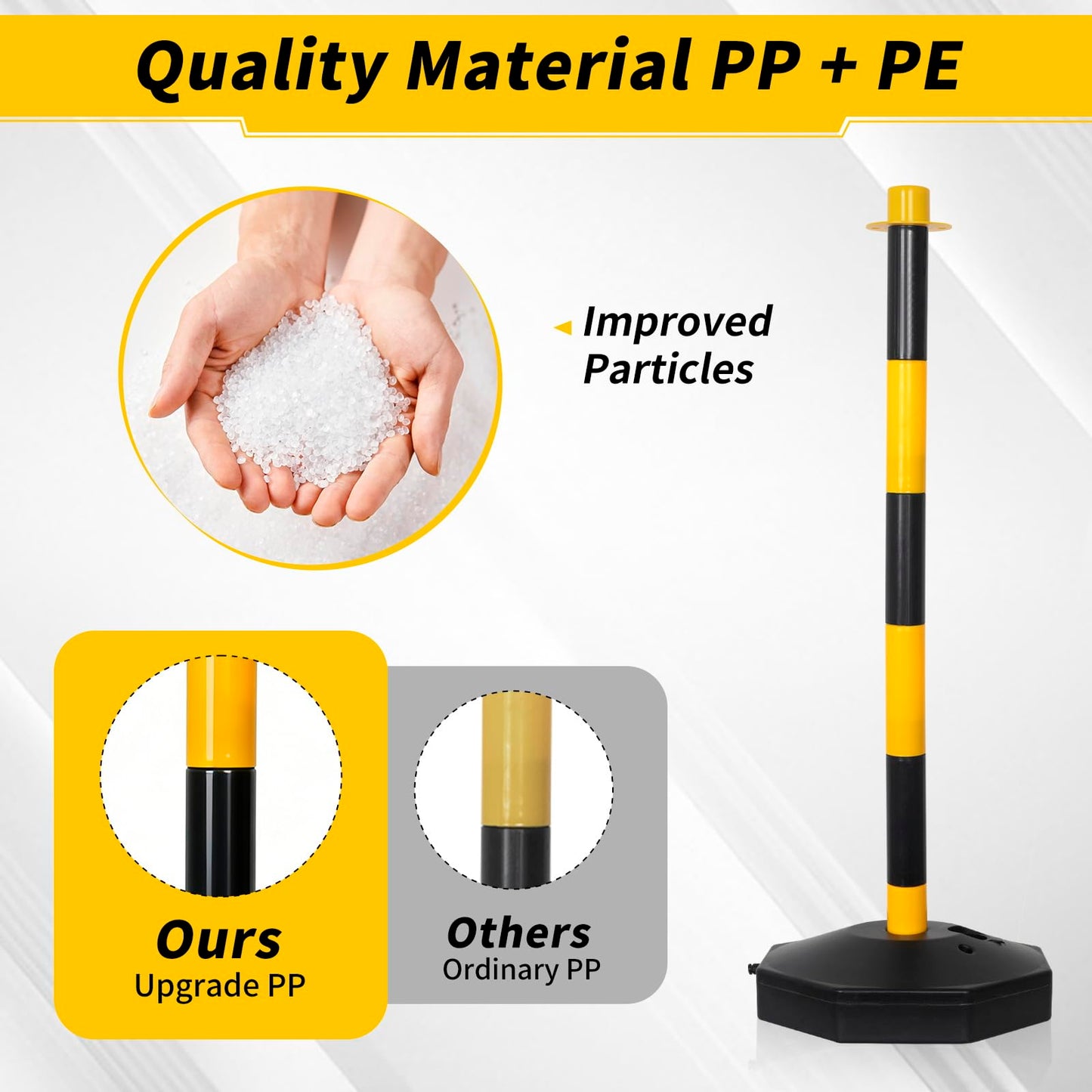 SHAREWIN Parking Delineator Stanchion with Base - 10 Pack 35" Post Traffic Cone, Reflective Collar Black, Yellow - Chain Barriers for Construction, Crowd Control, Events, Road Warning