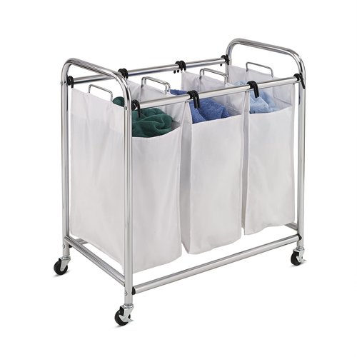Honey-Can-Do SRT-01235 Heavy-Duty Triple Laundry Sorter, Chrome/White 70 lbs