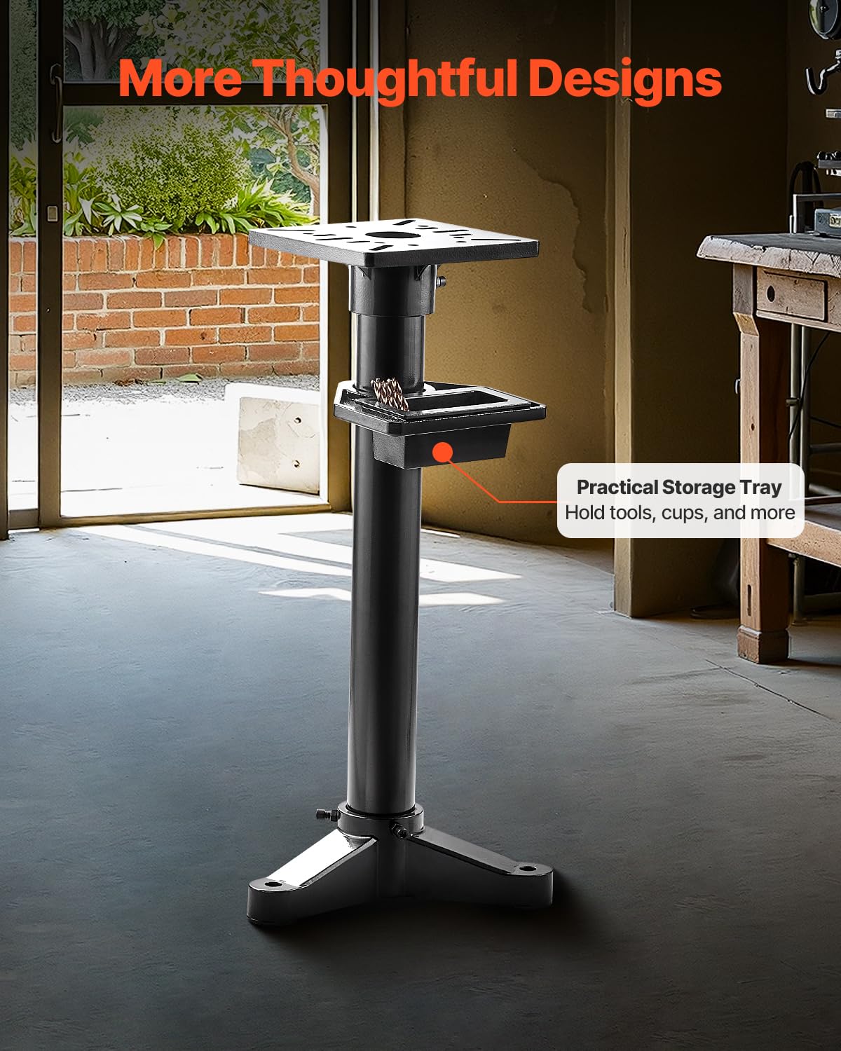 VEVOR Bench Grinder Stand, Heavy-Duty Bench Grinder and Vise Floor Pedestal with 10.6" x 10.6" Mounting Plate, Pre-Cut Mounting Slots & Water Pot, Compatible with Most Bench Grinders