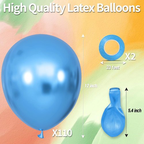 KAWKALSH 12-Inch Metallic Colorful Balloons - 110pcs Bright Latex Party Balloons for Birthdays & Weddings
