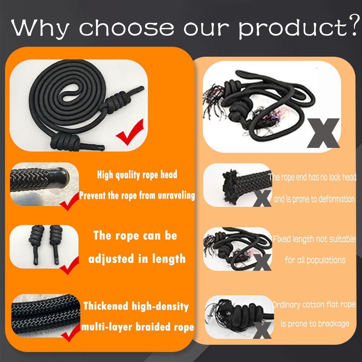 【Heavy Weighted Jump Rope 450g & Flow Rope 2-in-1】13.8ft/4.2m Full Length Braided Polyester Fitness Rope for Cardio, Strength Training - Full Body Exercise for Home Gym，boxing jump rope men