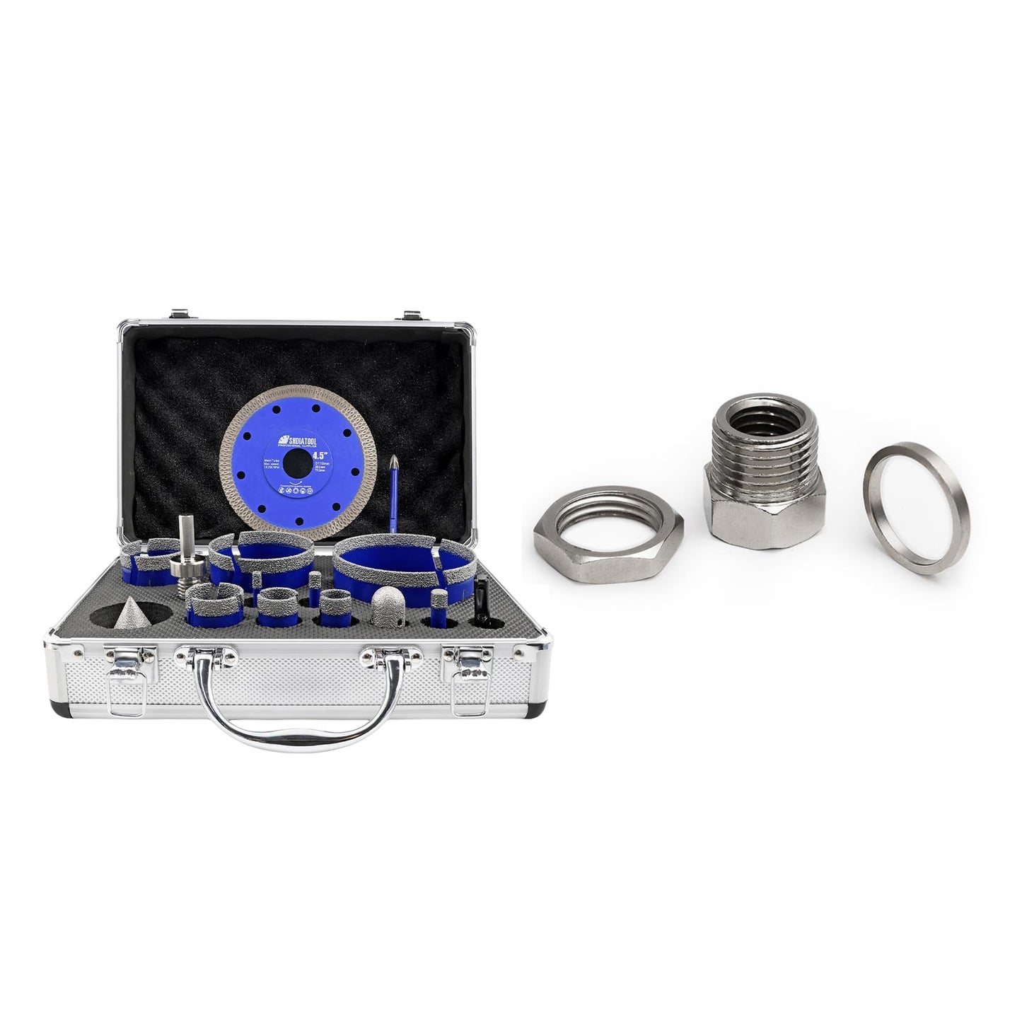 SHDIATOOL Diamond Tile Drill Bits Kit 15pcs, Porcelain Hole Saw Sets, Core Bits Cutter for Drilling Ceramic Marble Granite (6/8/10/20/25/35/50/75/100/20MM/2/SDS/HEX/6MM/4.5”)