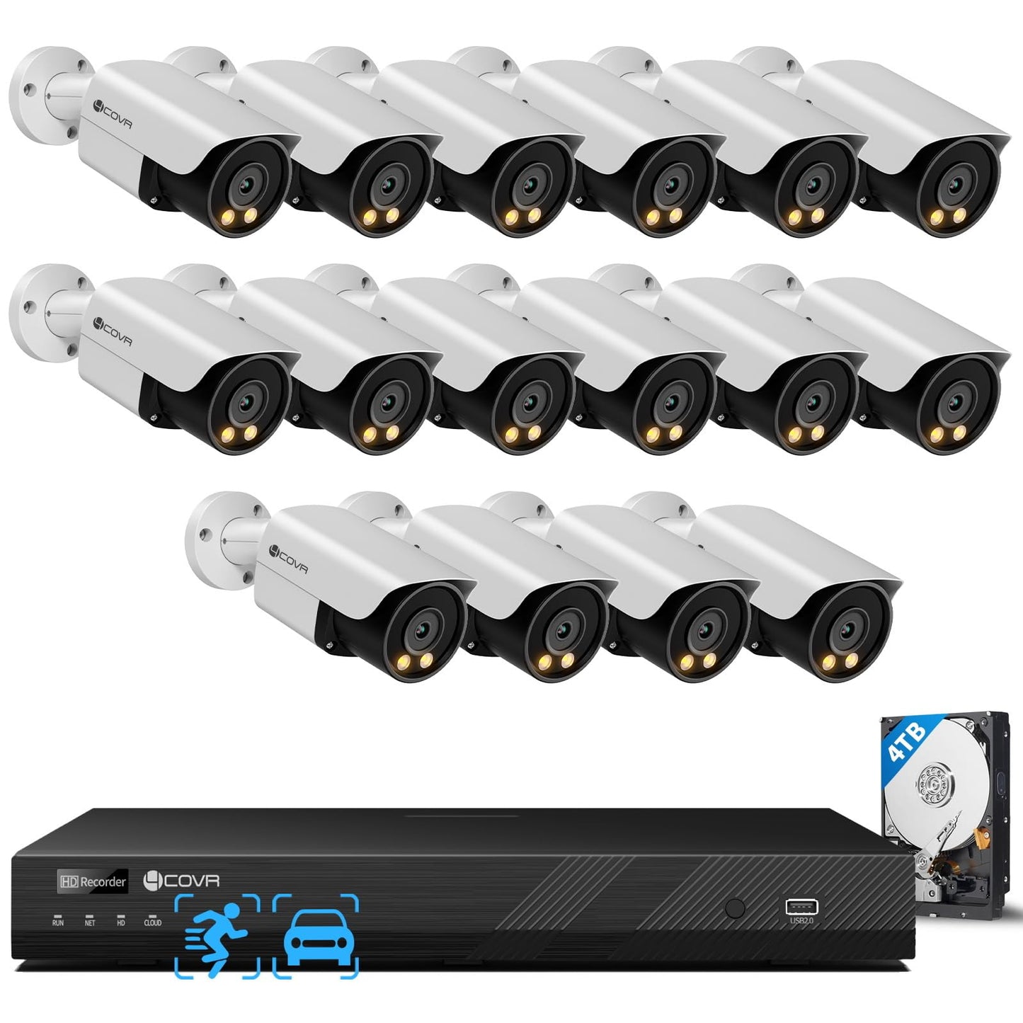 4COVR 16 Channel Security Camera System PoE, 2-Way Talk & Dual Lights Smart Full Color Night Vision, 16x 5MP Business IP67 Bullet IP Camera AI Human Vehicle Detection, 16CH NVR 4TB HDD, LY37YX5M1616