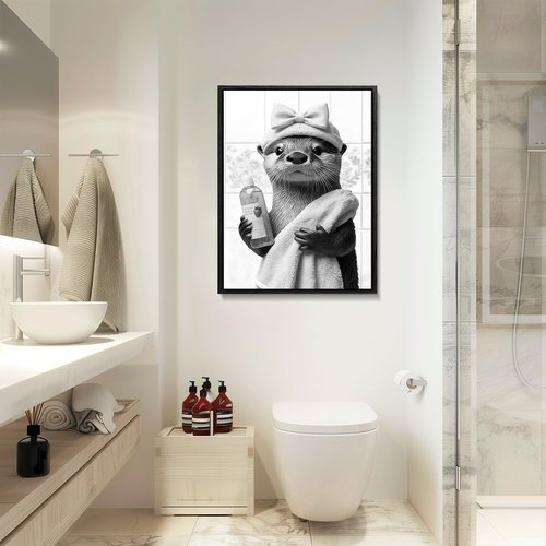 Funny Bathroom Wall Art - Black and White Canvas Prints | Humorous Framed Decor 8x10in