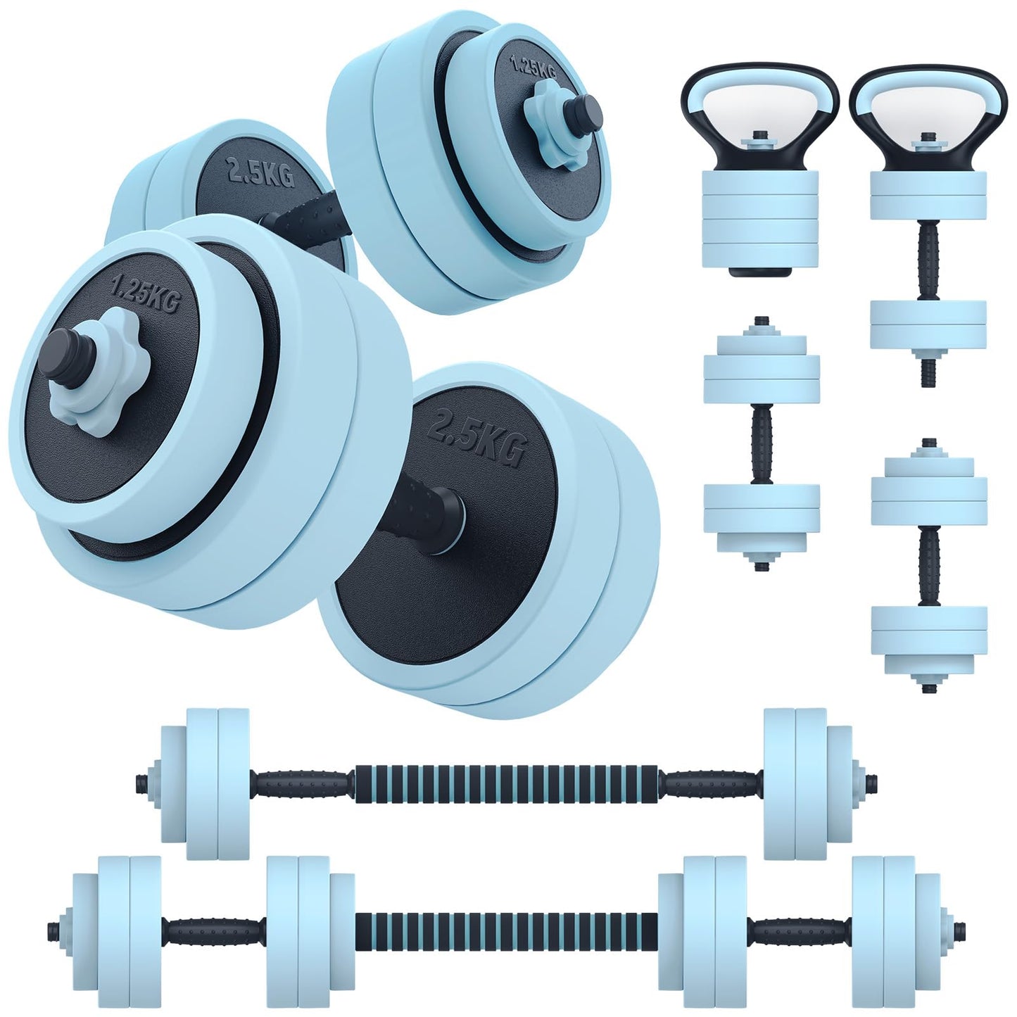 PASYOU Adjustable Dumbbell Set, 45lbs Free Weight Set with Connector, 5 in 1 Weight Set Used as Kettlebells, Barbell, Push up Stand, Fitness Exercises for Home Gym Suitable Men/Women