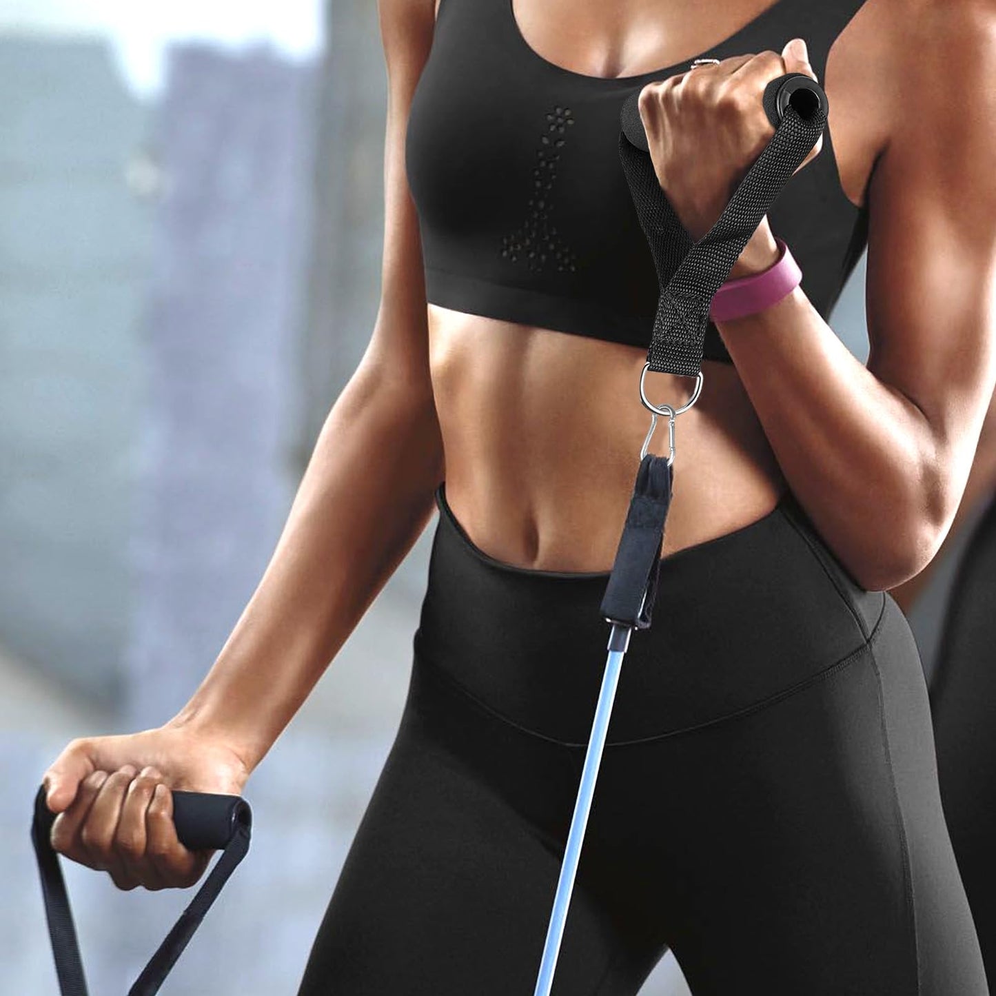 BLMHTWO 4PCS Resistance Band Handles, Heavy Duty Gym Handles Rope Exercise Handle with 4 Carabiners, Workout Handle for Cable Machine Attachment (Black)