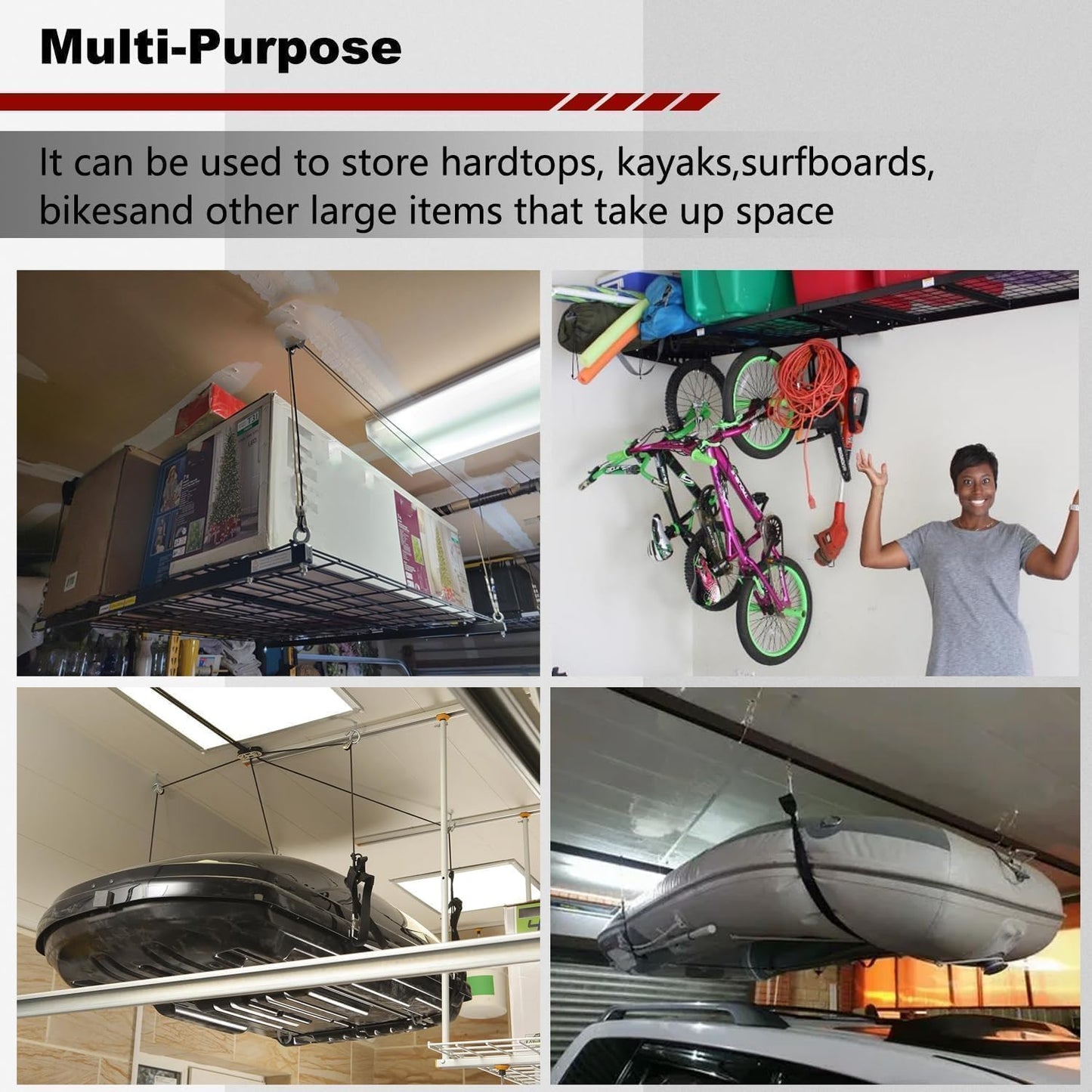 Overhead Garage Storage Lift Hoist, Heavy-Duty Ceiling Mounted Garage Storage Lift System for Organization, Easy to Install