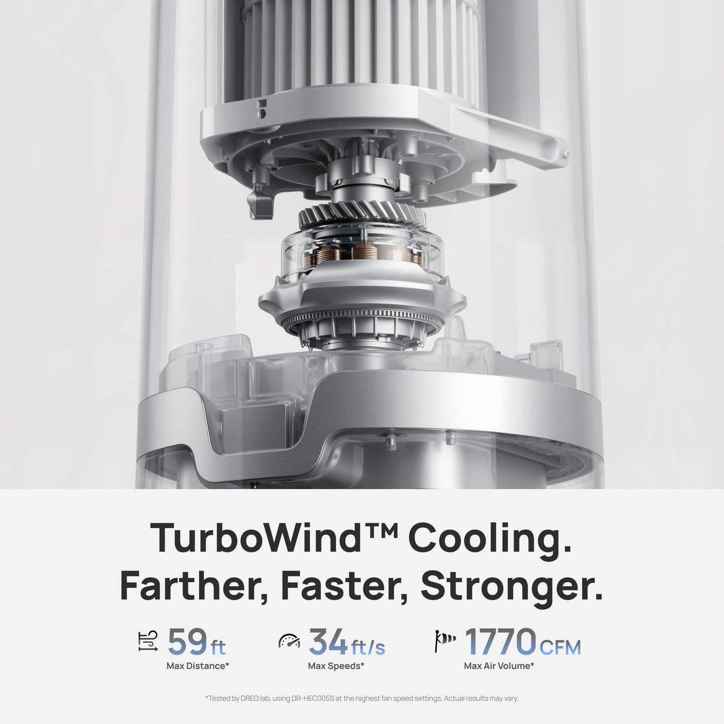 DREO TurboCool Misting Fan 765S, Fans that Blow Cold Air, 10°F Cooling, 34ft/s Fast Evaporative Air Cooler, 6L Tank, 20 dB Quiet DC Motor, 90° Tower Fan with 12 Speeds, 4 Modes for Home, Grey