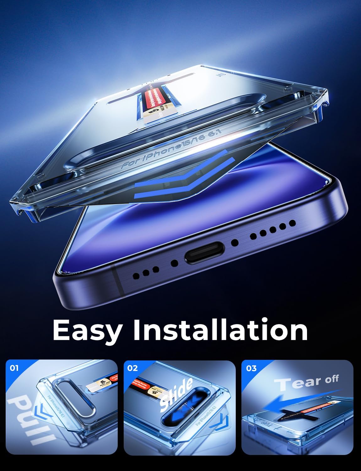 2 Pack 16 6.1 inch MAGIC JOHN for iPhone Tempered Glass Screen Protector (Not Pro), Auto Dust-Elimination, Bubble Free