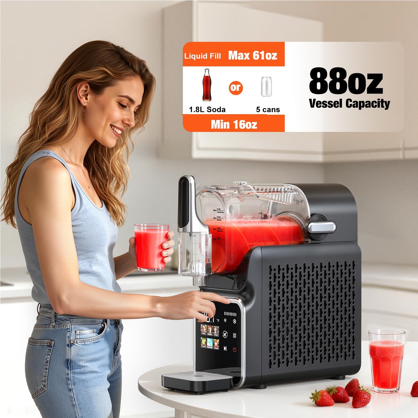 AllToU Slushie Machine No Ice Needed, Auto-Clean, 220W Quick Frozen Drink Maker with 6 Preset Programs for Margaritas, Frappés, Milk Shake and More, Slushy Machine for Home, 88oz