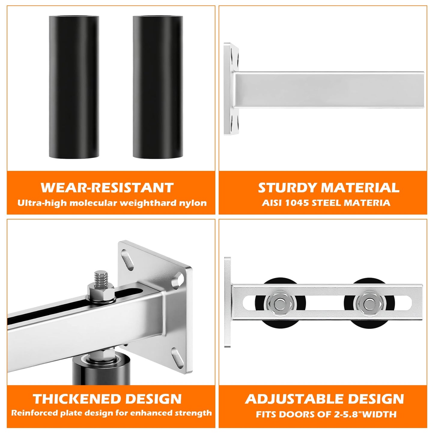 6" Slide Gate Guide Roller – UHMW Hard Nylon Adjustable Support Assembly for Sliding Gates, Prevents Gate from Tilting or Falling (Silvery)