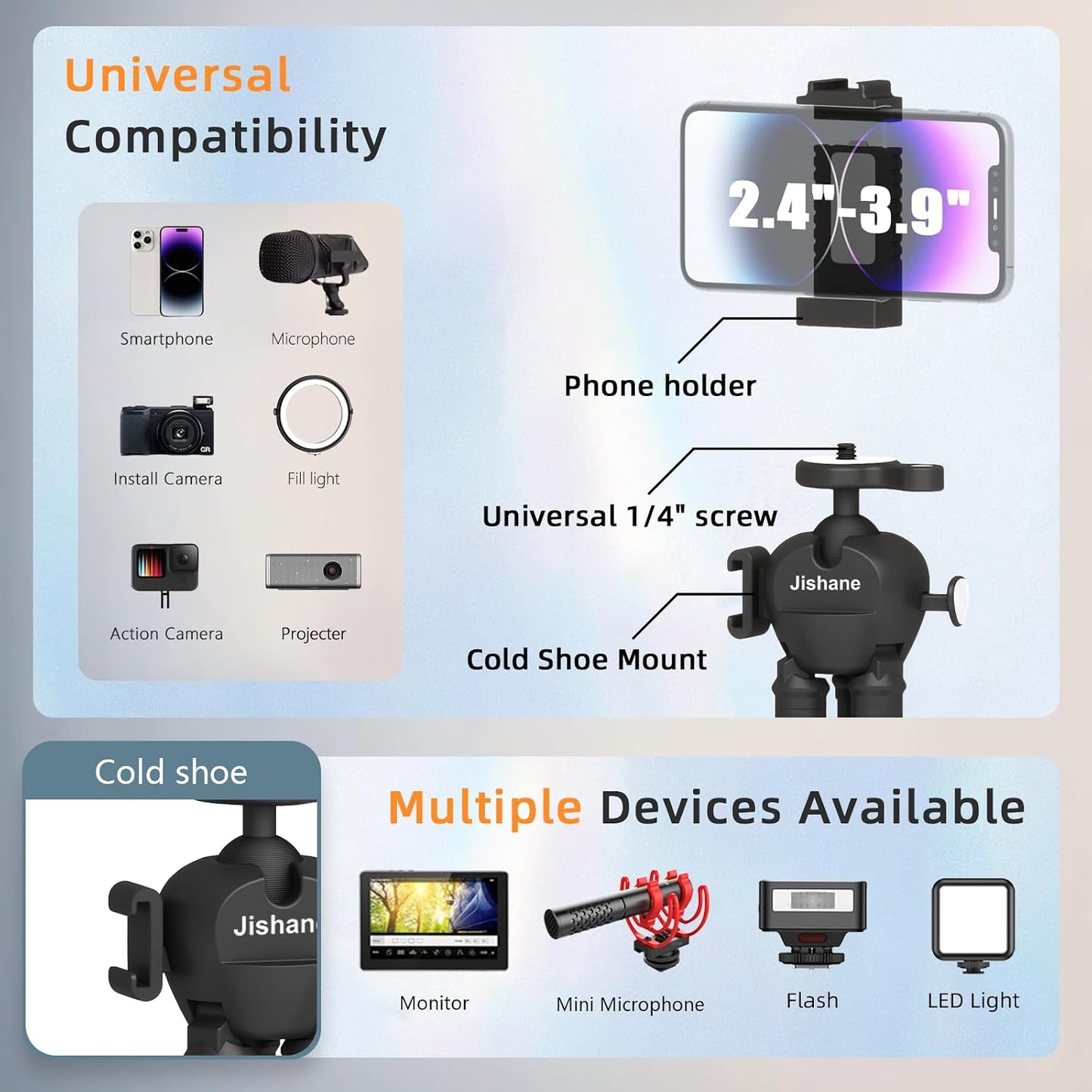 Jishane Hero13/12/11/10, 3 6/5 Pro/4, Insta360 X5/X4 360 Tripod for Camera Stand, Mini Flexible Action Camera Tripod