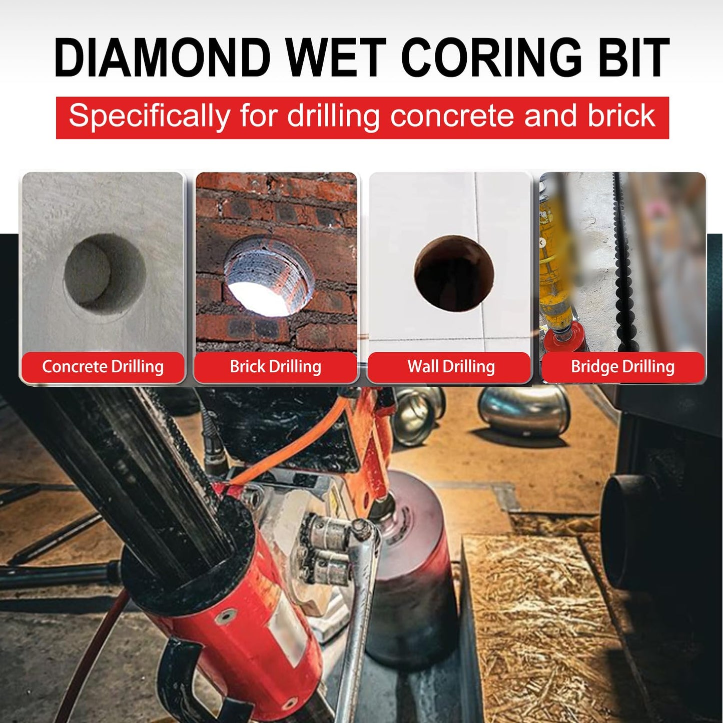 SALI Wet Diamond Core Drill Bits 6-1/2" (167mm) Diameter, 15" (380mm) Drilling Depth, Turbo Laser-Welded Segments(Wavy Teeth) With 1-1/4"-7 Thread Core Bit for Rebar Concrete Brick Block Masonry Stone