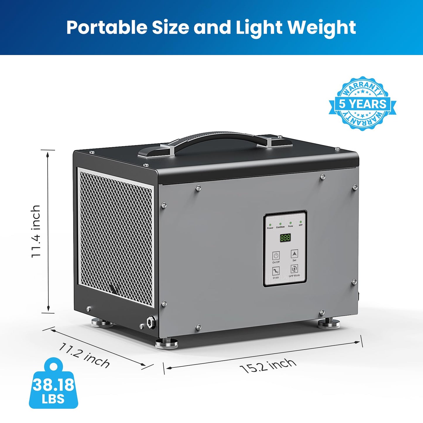 BaseAire Crawlspace Dehumidifier with Pump, Intelligent Dehumidifiers for Commercial, Basement, 70 pints, Compact, Auto Defrost, Memory Starting, Up to 1000 Sq Ft