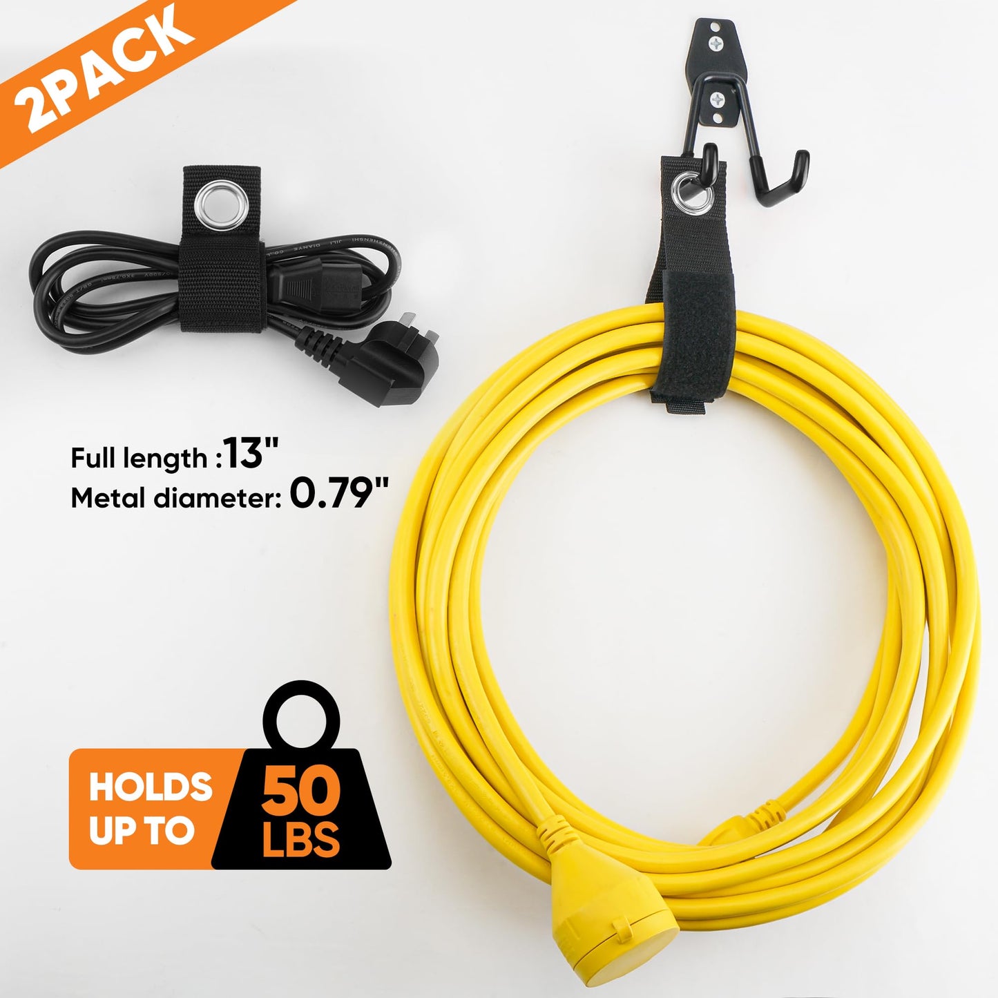 Nacial 16 Pack Garage Hooks Heavy Duty, Utility Steel Garage Storage Hook with 2 Storage Straps, Utility Garage Wall Mount Hooks for Hanging Bike, Ladder and Garden Tools, Perfect for Father Day Gifts