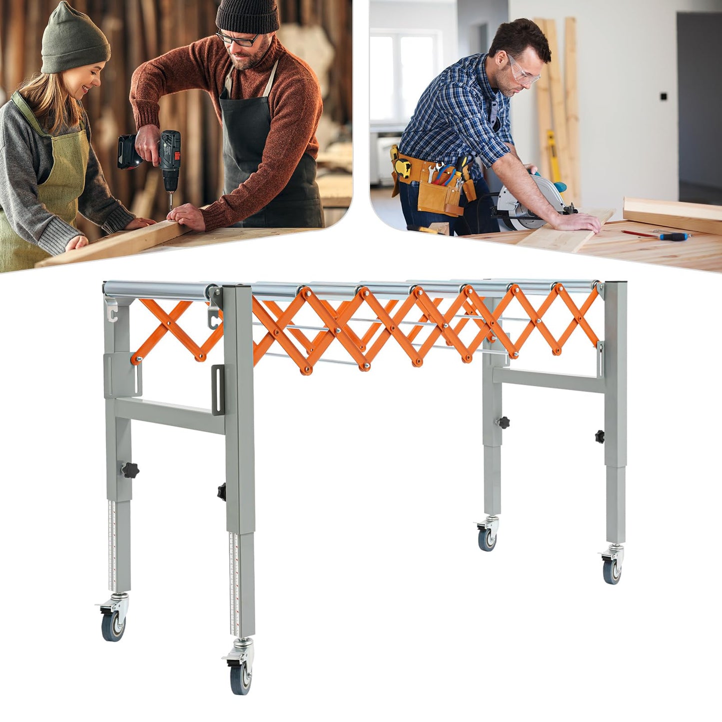 Large Adjustable Conveyor Roller Stand, Length 18"-51", Height 20"-31.5", 17" Wide Expandable Gravity Conveyors with Wheels, 110lbs Capacity, Iron Roller Conveyor Belt for Warehouse Factory