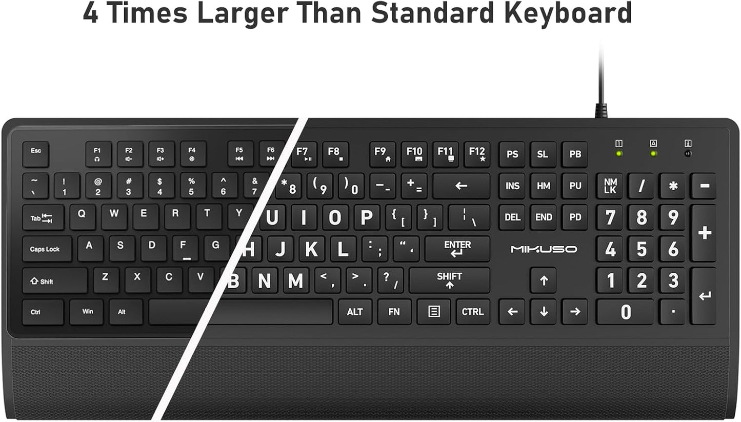 MIKUSO Large Print Computer Keyboard,High Contrast Big Letter Keyboard for Seniors Visually Impaired Low Vision,Laser