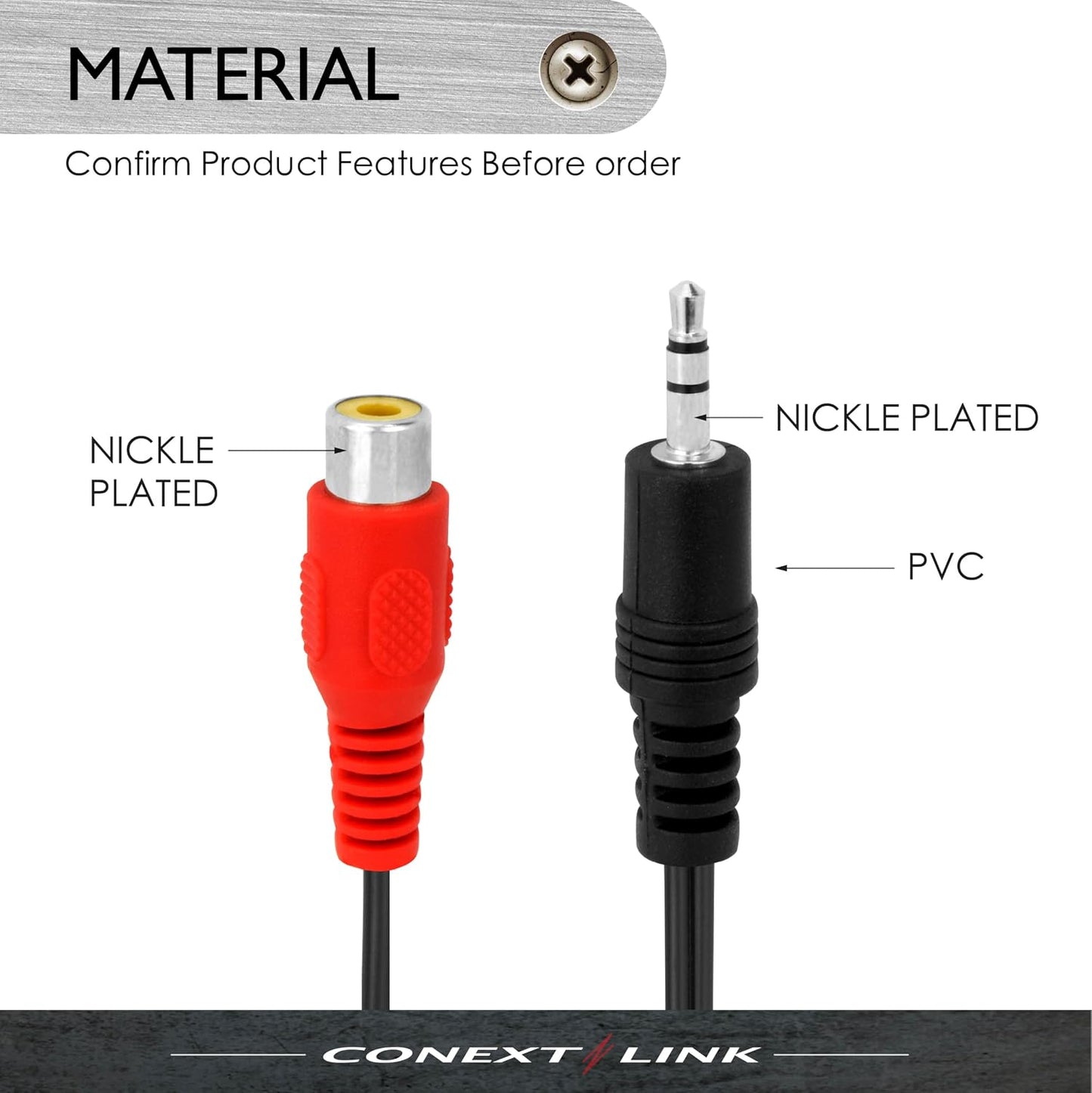 Conext Link 3.5mm 1/8" 2 1m 13040 Stereo Male Plug to RCA Female Jack Aux Audio Y Cable Cord Wire