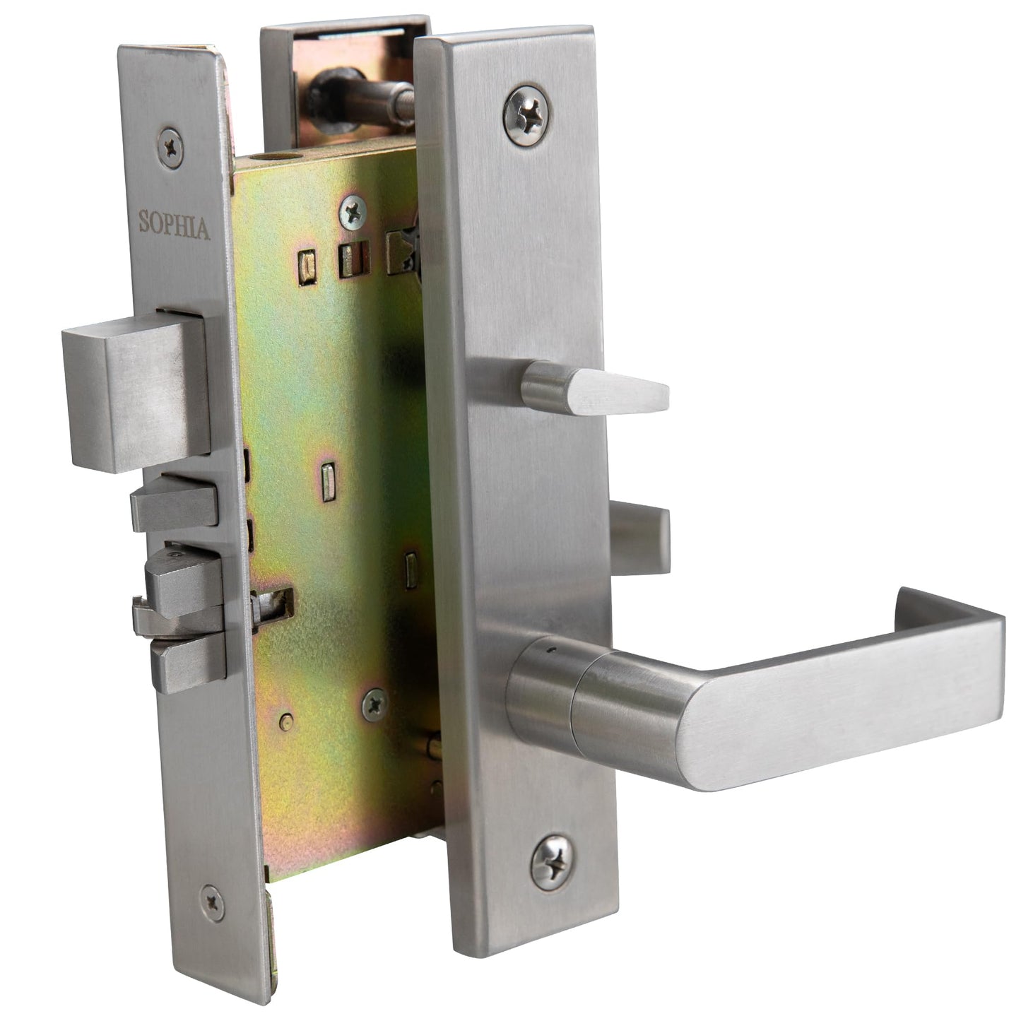 SOPHIA Commercial/Residential Heavy Duty Mortise Lockset Door Lever Lock Non-Handed Grade 1 - Escutcheon Plate Keyed Lever Lockset, ADA, US32D Satin Chrome Finish for Entrance Front Door