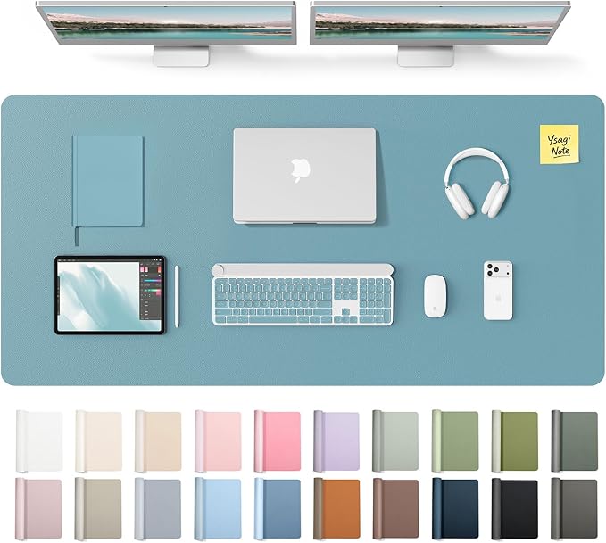 YSAGi Leather Desk Protector, Office Mat, Large Mouse Mat, Non-Slip PU Leather Blotter, Laptop Desk Mat, Waterproof Writing Pad for Office and Home(Aquamarine, 55" x 24")