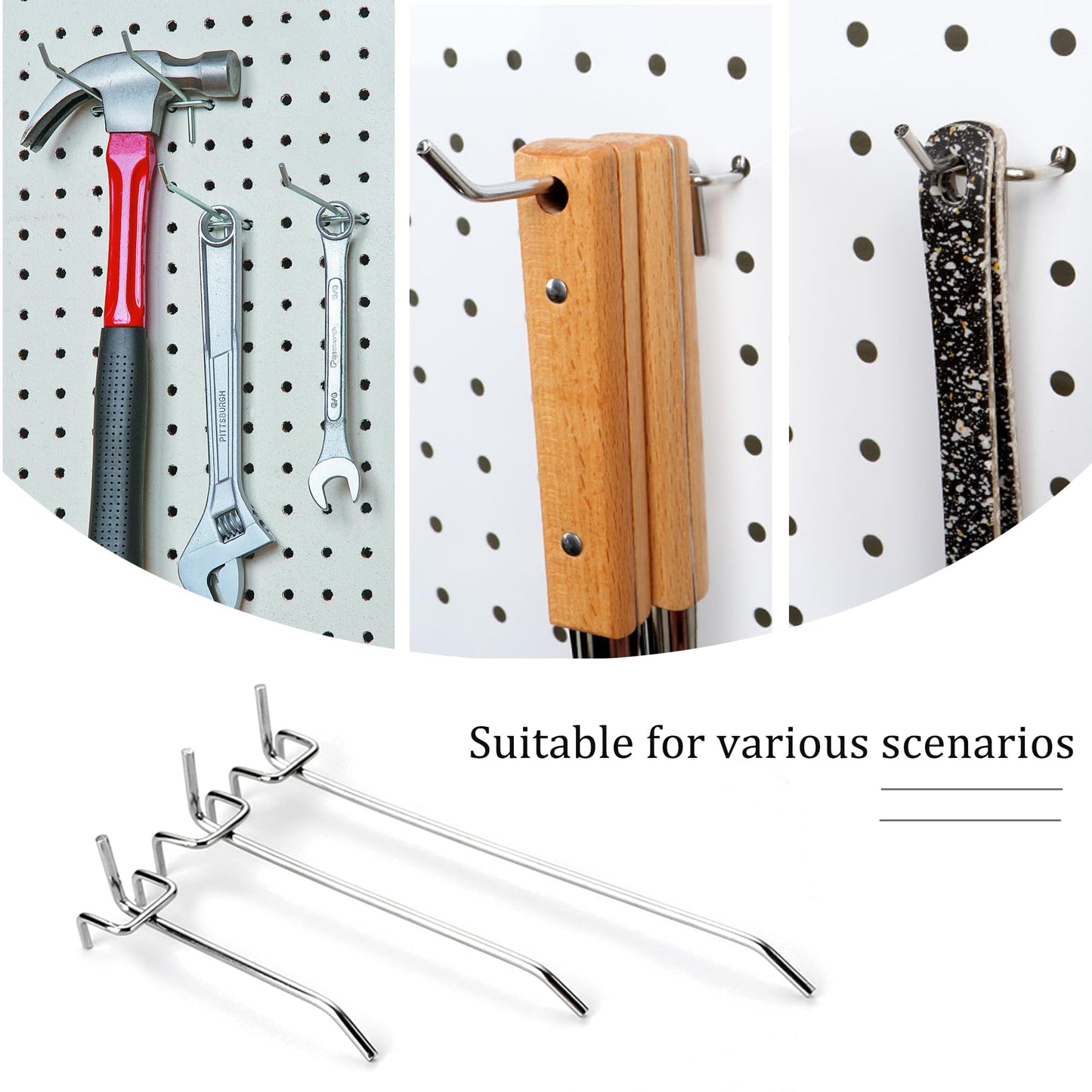 Wohegyy pegboard Hooks, 6 inch Heavy Duty Peg Board Organizer Accessories,Metal Hooks for pegboard,peg Board Hooks for Hanging for 1/4" Pegboard Hanging Tools Garage (60 Pack)