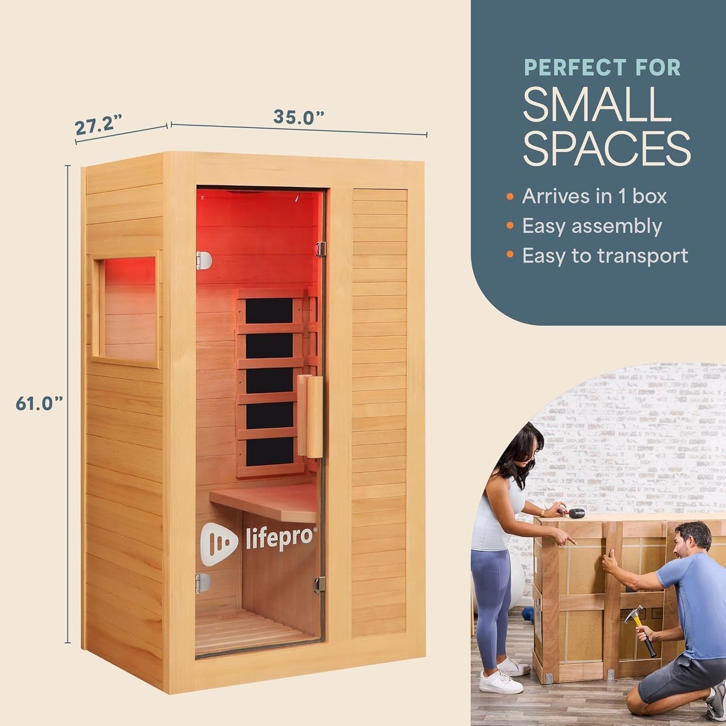 LifePro Rejuvacure 1 or 2 Person Indoor Sauna — Far Infrared Sauna for Home with Chromotherapy Lights — Carbon Fiber Panels, Tempered Glass Door, Canadian Hemlock Wood and Bluetooth Sound System